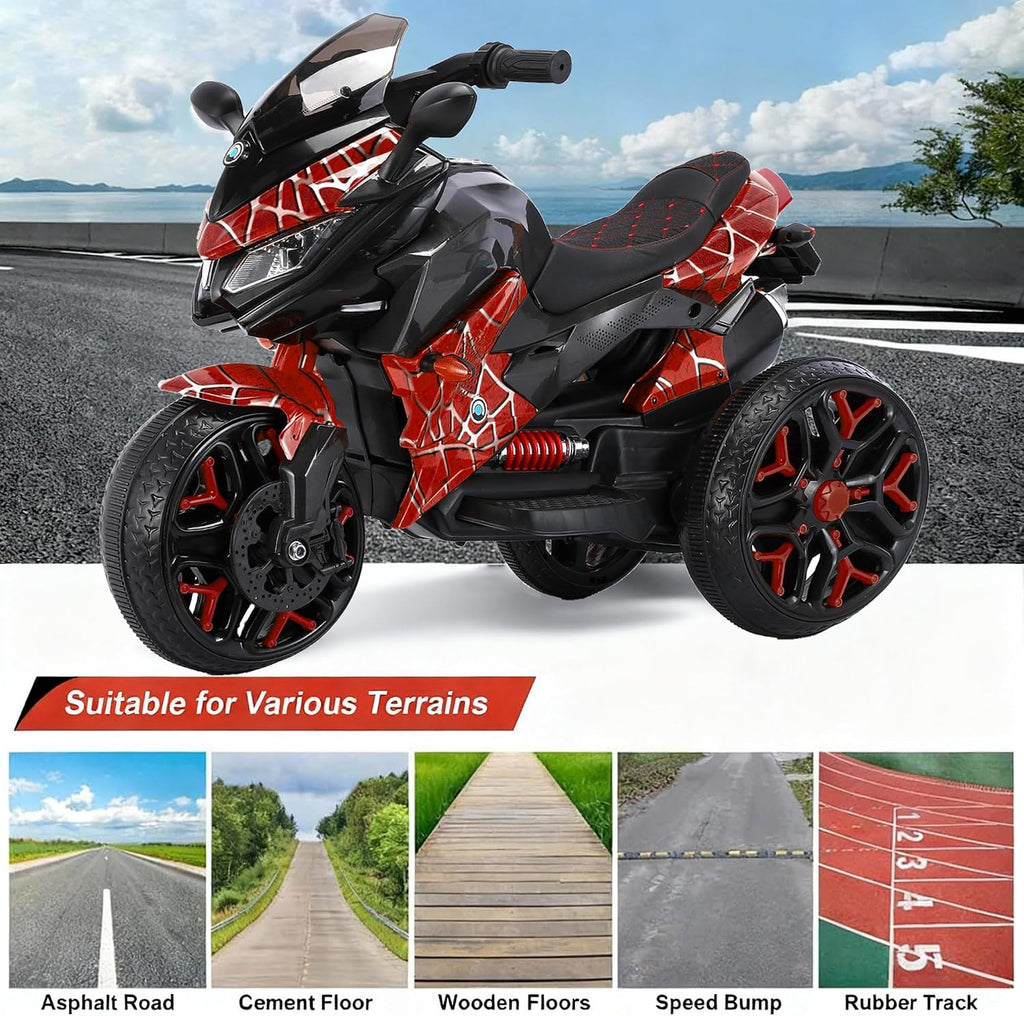 12V Kids Electric Motorcycle with Training Wheels | Plastic, PU seat, manual throttle, foot brake, USB, MP3, phone link, light-up wheels, ages 3-6, 45.3 W x 23.2 D x 28.7 H in