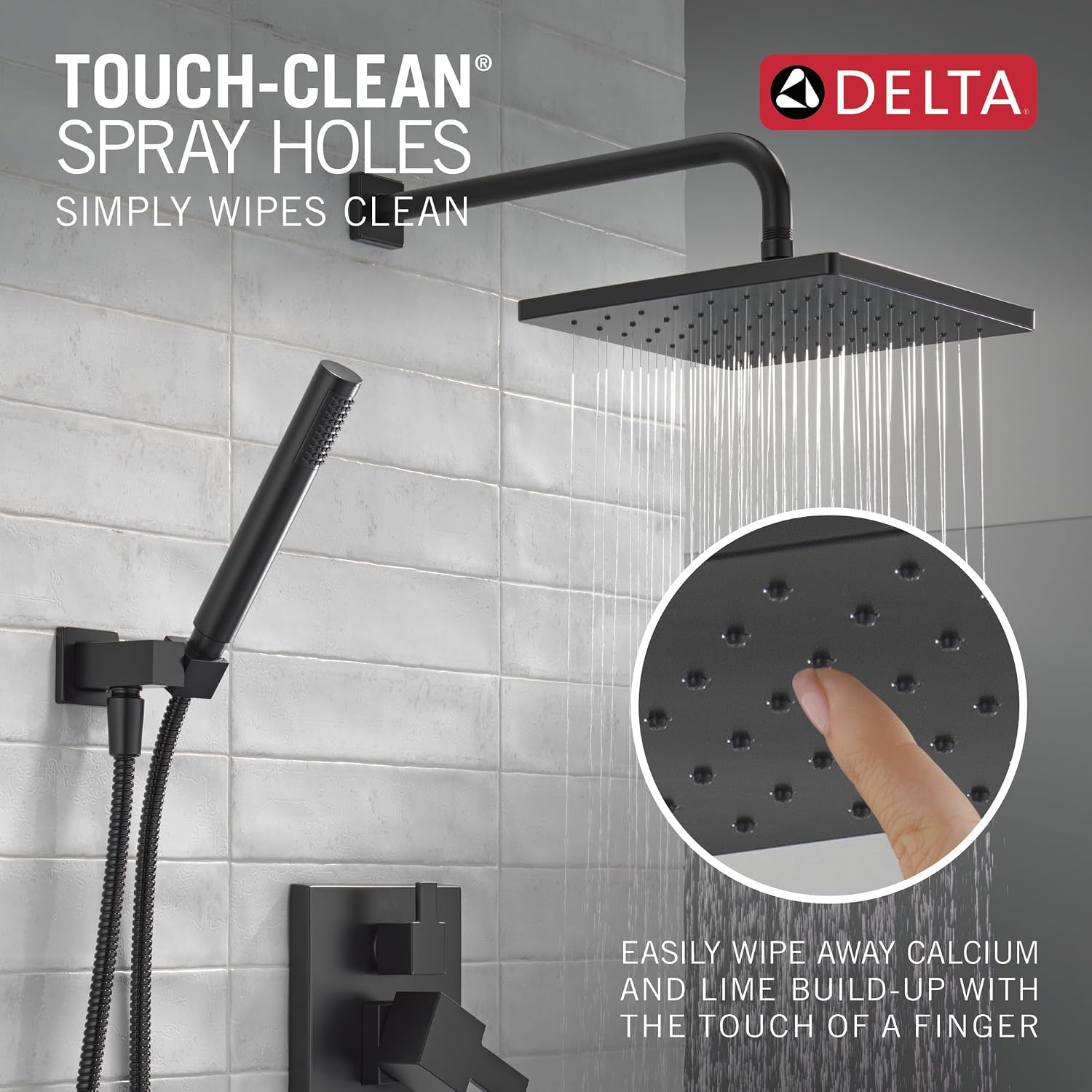 Delta Modern 14 Series Square Rain Shower System Faucet Set, Rainfall Matte Black Shower Head and Handle Set, Valve Trim Kit, 10 Inch, Matte Black T342701-BL (Valve Not Included)