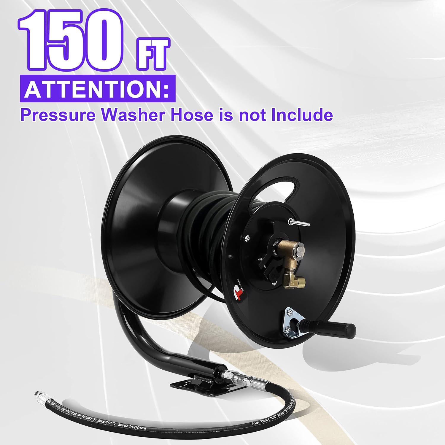 Tool Daily Pressure Washer Hose Reel, 150 FT Heavy Duty Steel Hose Reel for Power Washer, 3/8' Hose Reel Hand Crank, 4000 PSI