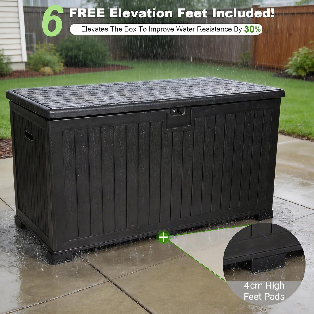 230 Gallon Outdoor Storage Box, Waterproof Extra Large Resin Deck Box with Lockable Lid for Patio, Pool Equipment, and Cushions, Black