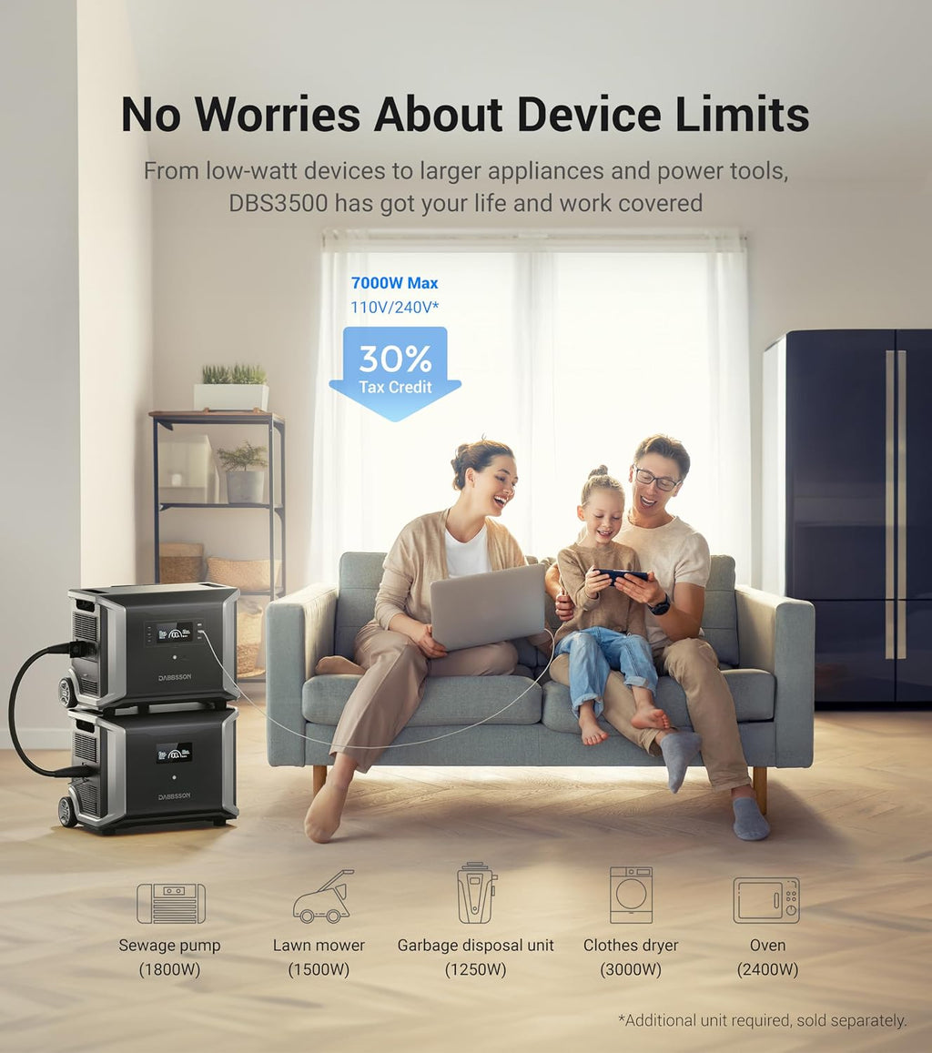 Dabbsson DBS3500 with DBS5300B Extra Battery, Total 8750Wh for Home Use, Emergency and Road Trip