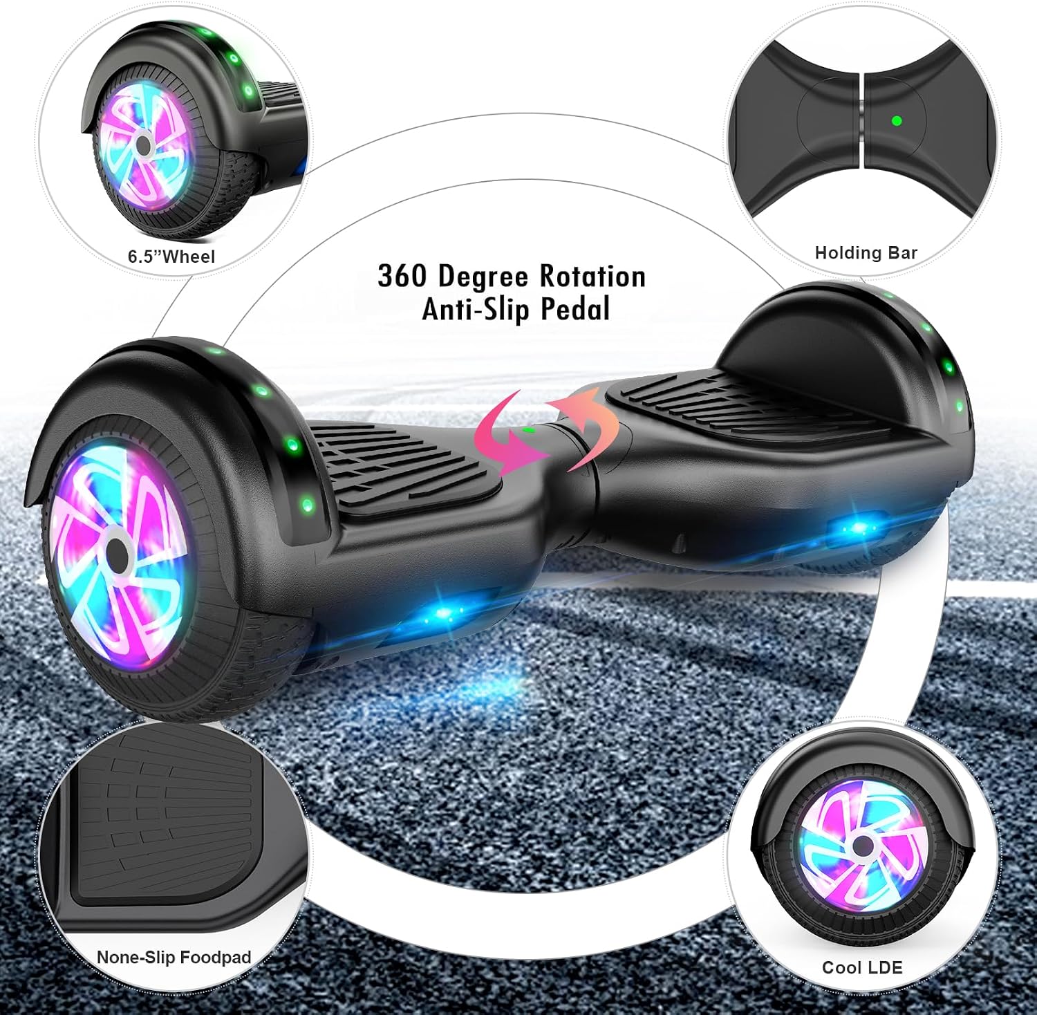 FLYING-ANT Self Balance Scooter Seat Attachment 6.5' Two-Wheel Self Balancing Electric Scooter with LED Light Flash Lights Wheels