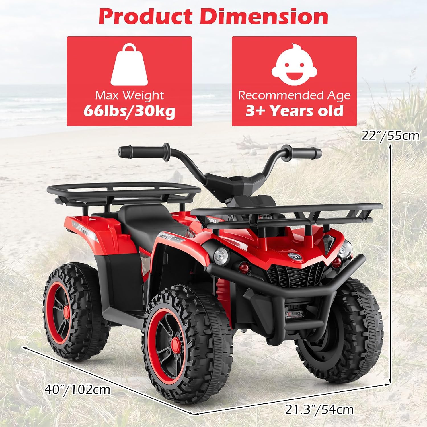 OLAKIDS 12V Kids ATV Quad with 2 Speeds, Spring Suspension, LED Lights, Music & Story Player, Big Tires, 2 Storage Spaces, Ride On Car for Boys Girls Ages 3+ (12V, Red)