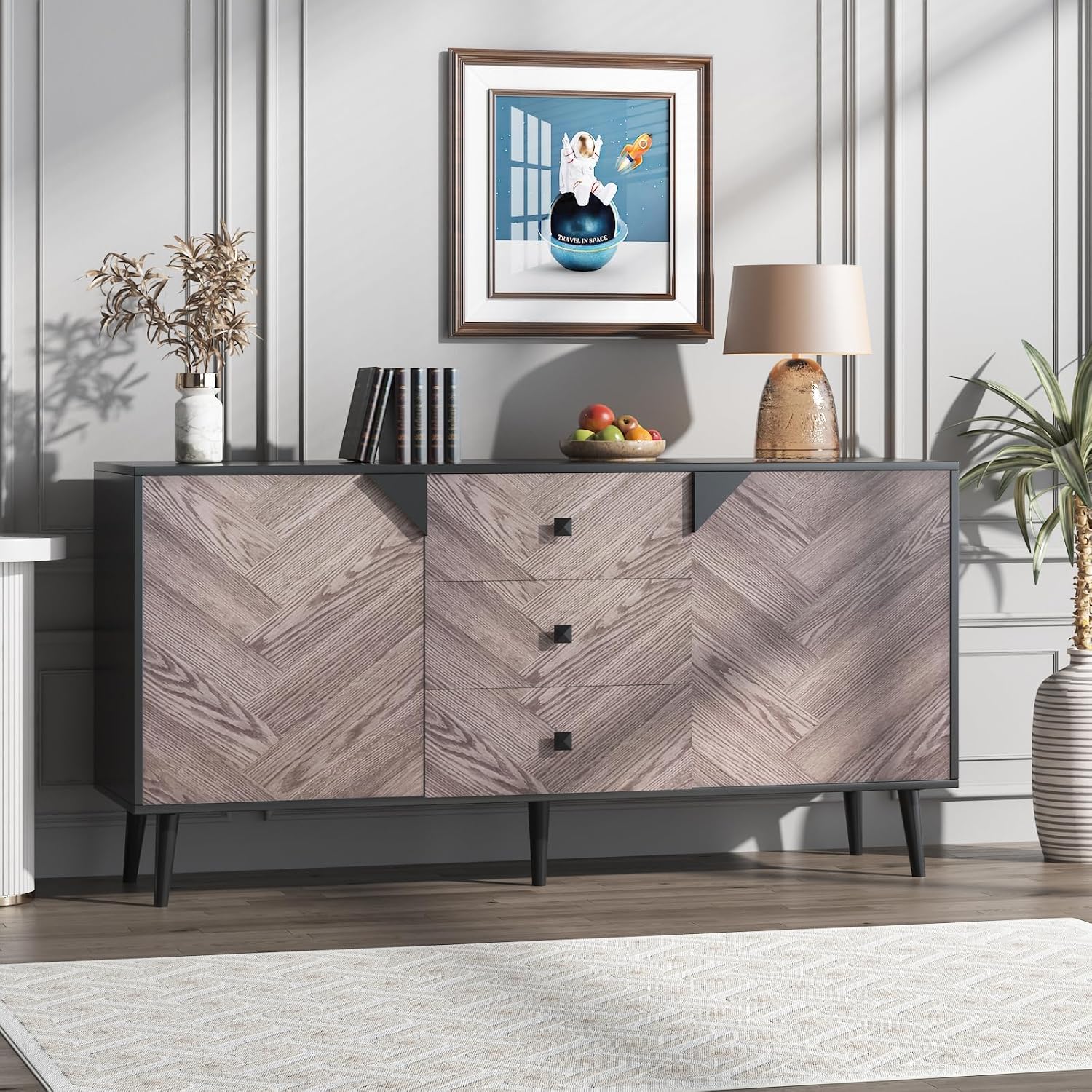 Large Storage Cabinet with Shelves & Doors, Sideboard Buffet Cabinet with Drawer, Entryway Cabinets, Accent Cabinets for Living Room, Dining Room, Entryway