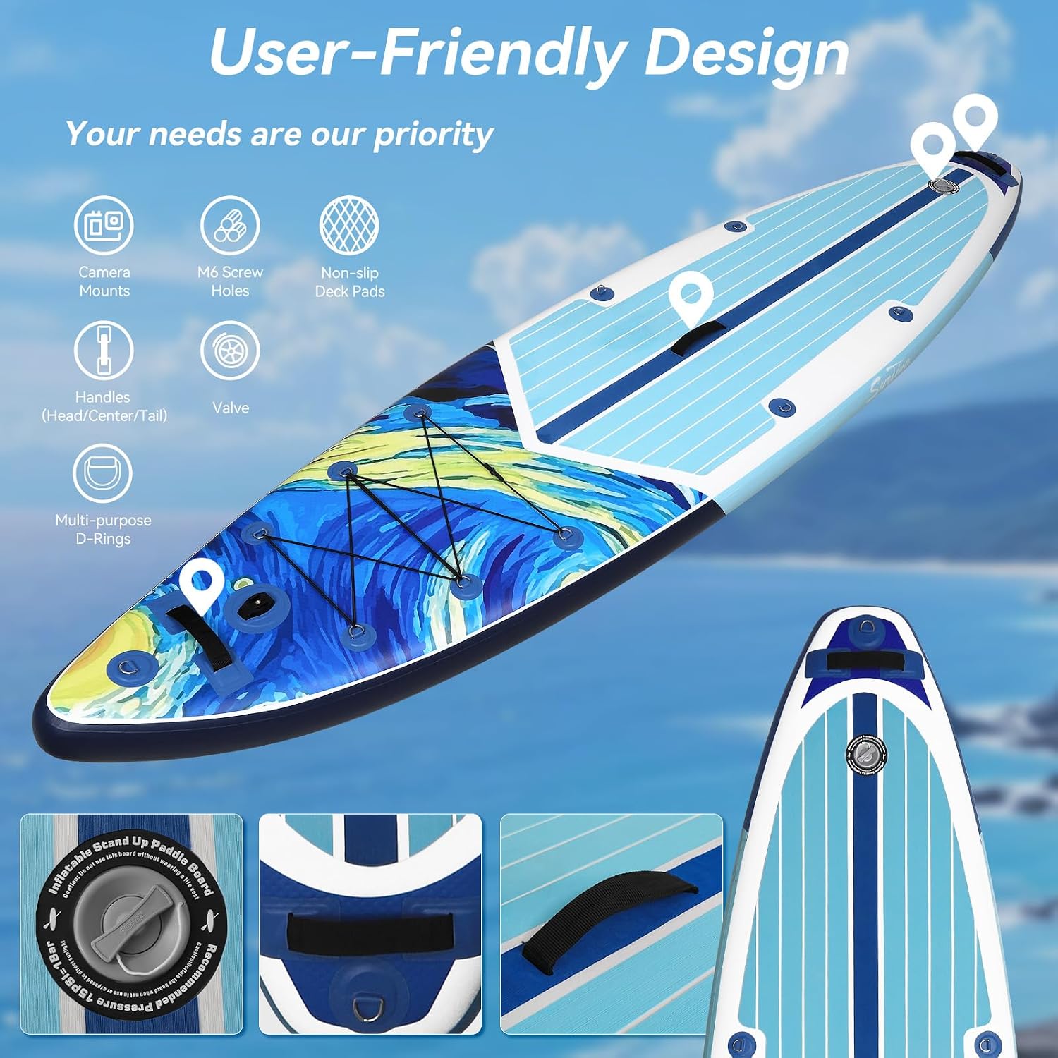 YUSING 11' Inflatable Stand Up Paddle Board with Kayak Seat, Non-Slip Deck SUP Paddle Board with Premium Kayak and SUP Accessories & Backpack, Portable Standing Boat for Youth & Adult