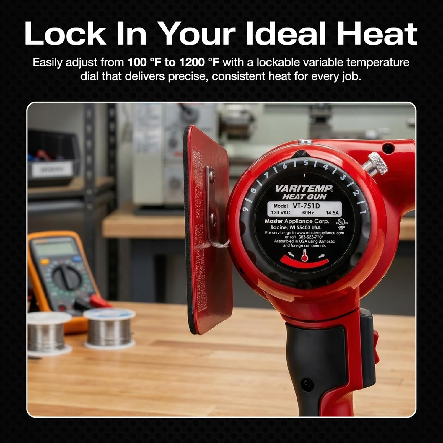 Master Appliance VT-751D Industrial Heat Gun, Quick Change Plug-In Heating Element, Variable Temperature Heat Gun, 130F to 1200F, 120V, 1740W, 14.5 Amps, Engineered In USA