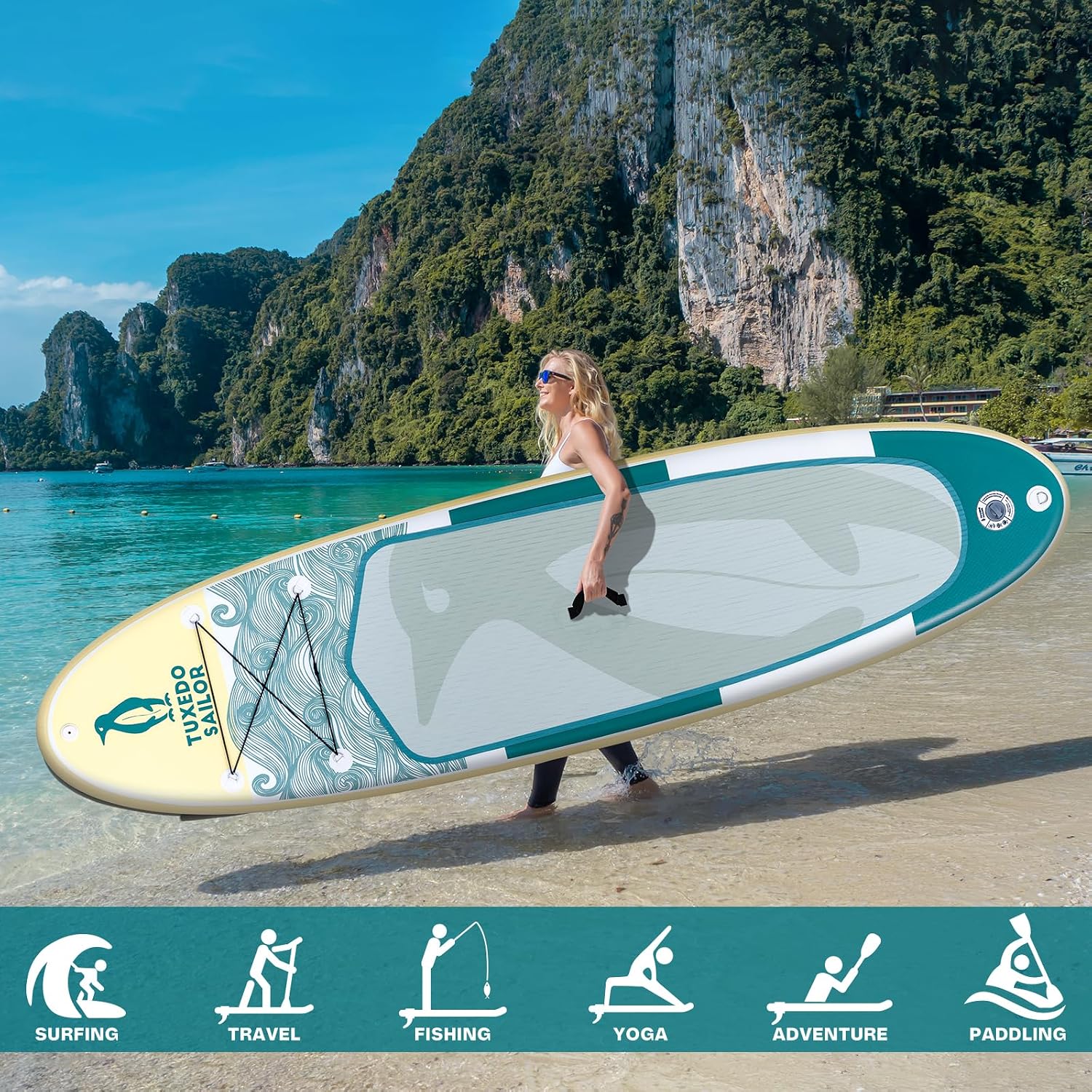 Tuxedo Sailor 10'6'×33'×6' Inflatable Stand Up Paddle Board with Premium SUP Accessories,Adults & Youth for All Skill Levels, Included with Board, Paddle, Pump, Fins, Backpack Green Paddleboard