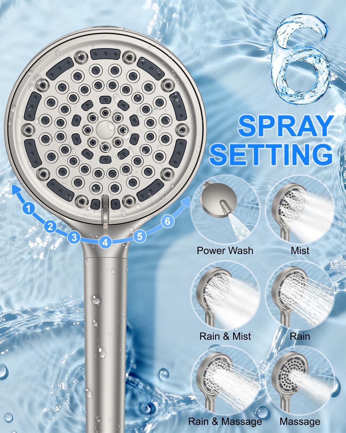 KOJOX Brushed Nickel Dual Shower Head System – 11' Ceiling Rainfall + 6' Wall Mount Heads, 6-Mode Handheld Spray, Push-Button Diverter Faucet Set