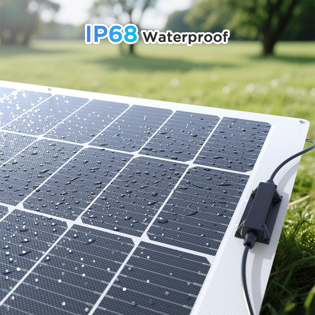 200W Flexible Solar Panel Kit (2x100W), Heat-Reflective White Backsheet, Marine-Grade ETFE Solar Panel, IP68 Waterproof for Motorhome, Boat, Van, Camper, White RVs