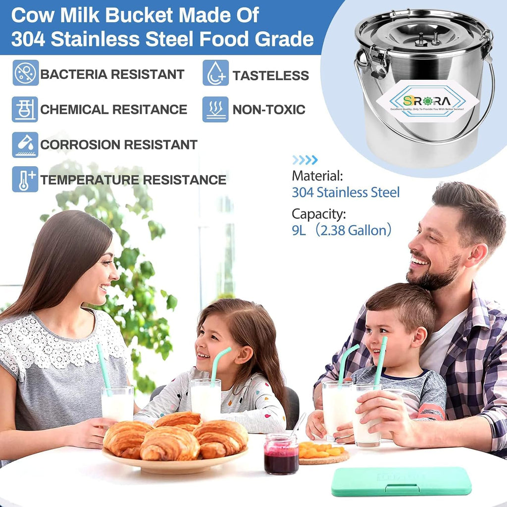 9L Cow Milking Machine, Rechargeable Battery Adjustable Pulse Vacuum Electric Cow Milking Machine,Portable Milking Machine,Individual Pulsation Adjustment, Udder Protection