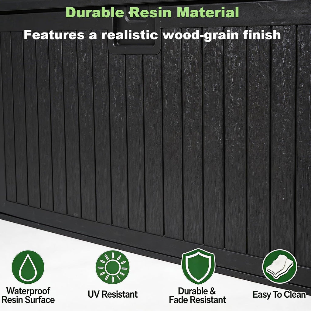 230 Gallon Outdoor Storage Box, Waterproof Extra Large Resin Deck Box with Lockable Lid for Patio, Pool Equipment, and Cushions, Black