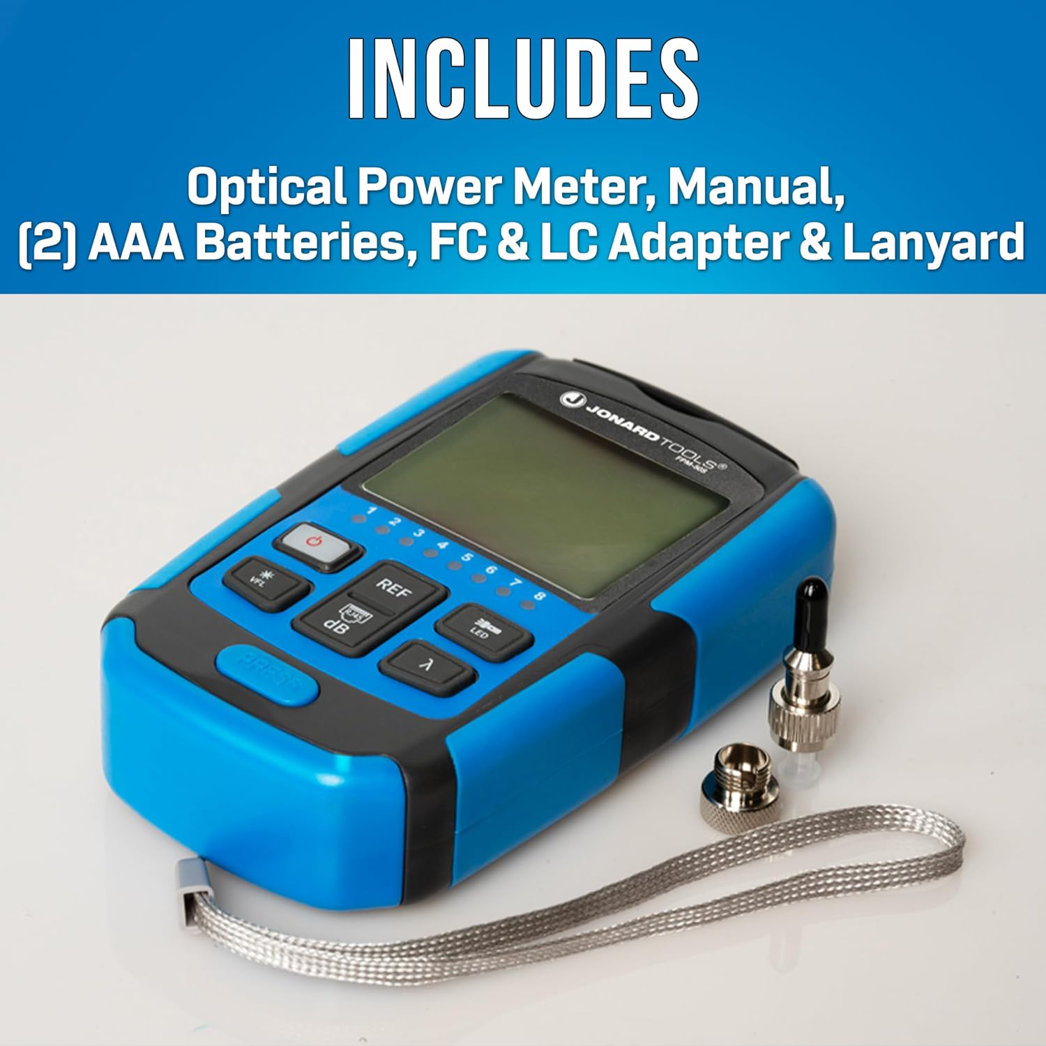 Jonard Tools FPM-50S Mini Optical Power Meter - 3-in-1 Tool, OPM (-50 to +26dBm), VFL, RJ45 Network Tester, 800-1650nm Range, FC & LC Adapters