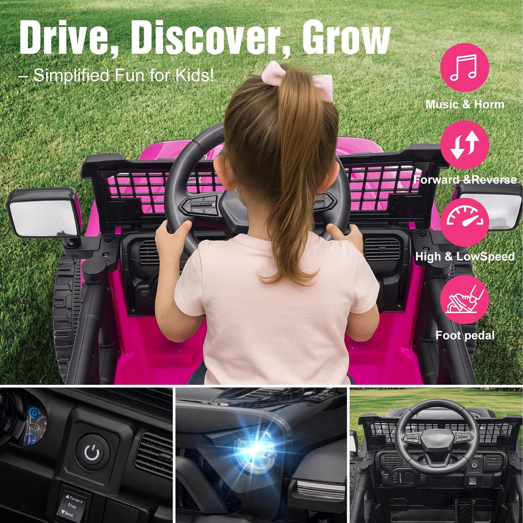 12V Ride on Car with Parent Remote Control, Toddler Electric Car with Spring Suspension, LED Lights & Music Player - Safe Battery Toy for Kids, Christmas & Birthday Gift, Pinkish