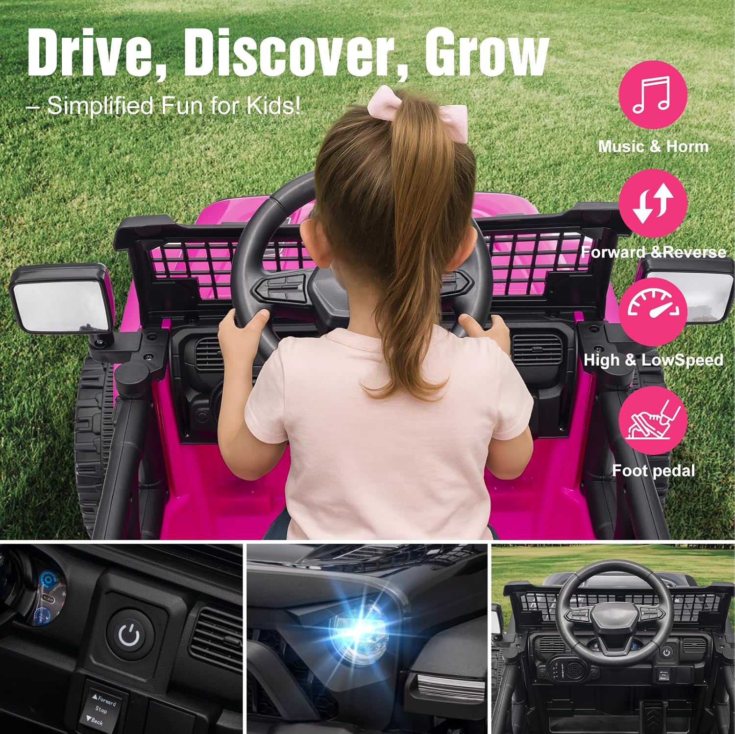 12V Ride on Car with Parent Remote Control, Toddler Electric Car with Spring Suspension, LED Lights & Music Player - Safe Battery Toy for Kids, Christmas & Birthday Gift, Pinkish