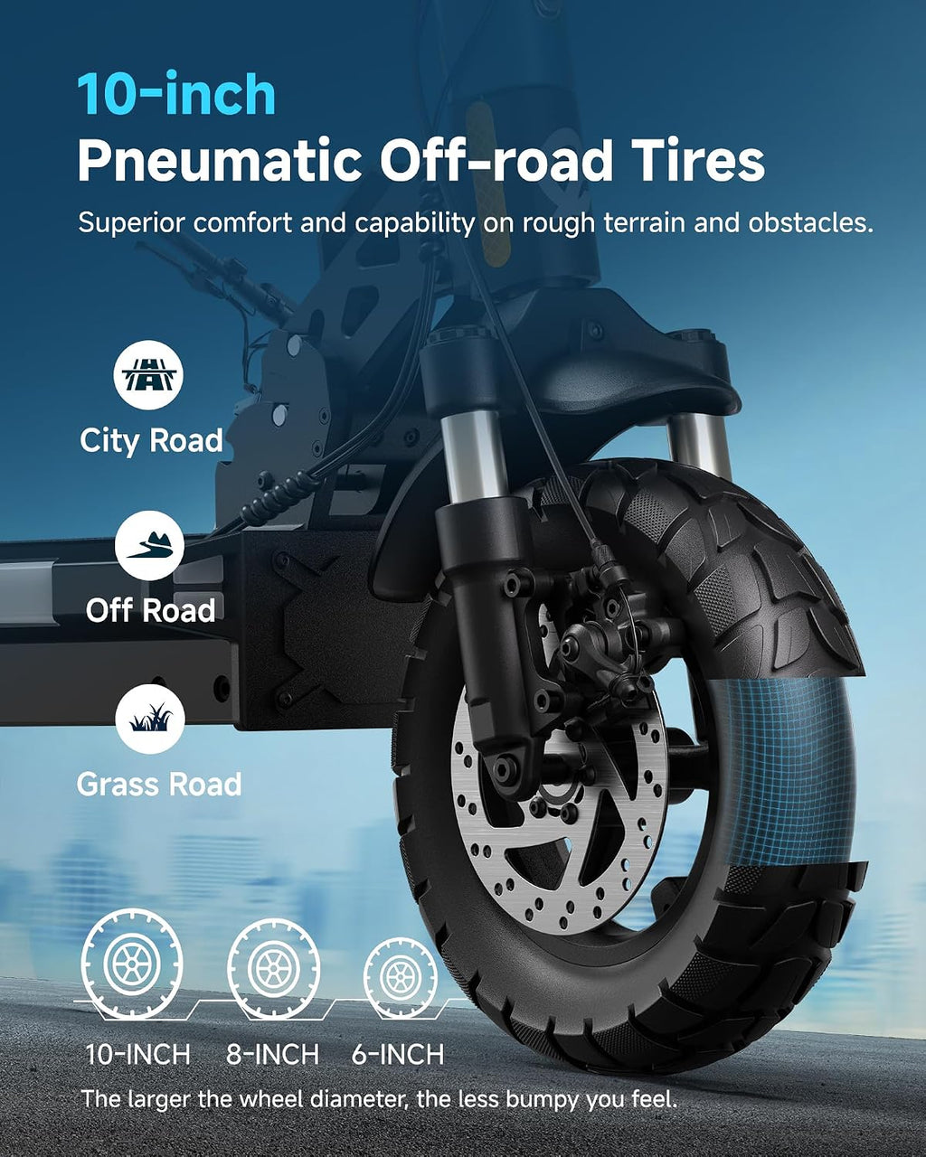 ECOROAD Electric Scooter Adults ES6, 1000W Motor & 31MPH Portable E-Scooter, Up to 37+ Miles Range, 10' Off-Road PneumaticTires, Dual Suspension & Brakes System, RGB Lights & APP Control with Bag