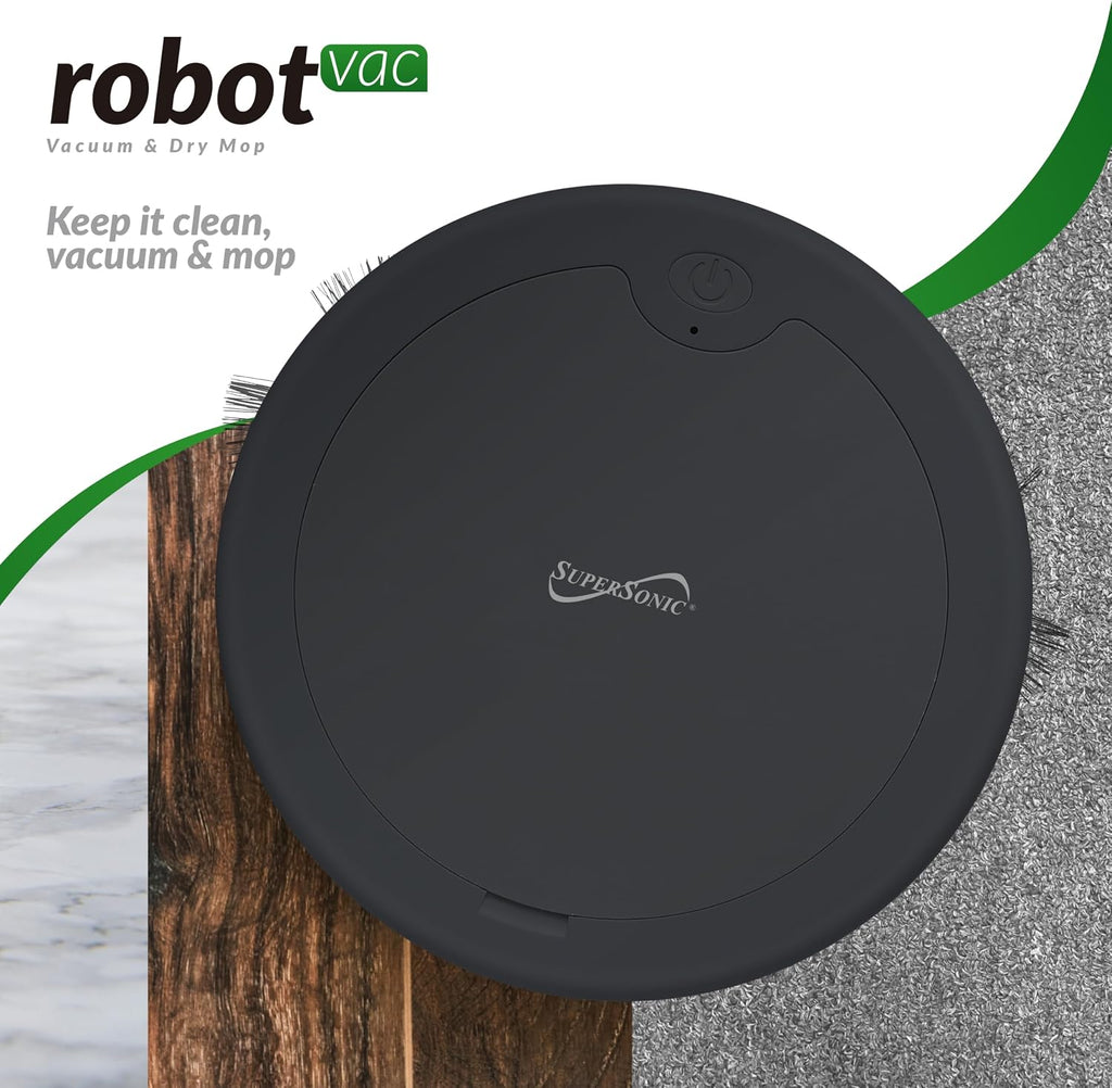Supersonic SC-820SV Robot Vacuum & Dry Mop, Quiet Clean, Low-Profile Design, 120 Minutes Cleaning Time, Drop-Sensing Technology, 420ML Dust Bin, Brushless Motor, Fast Charging