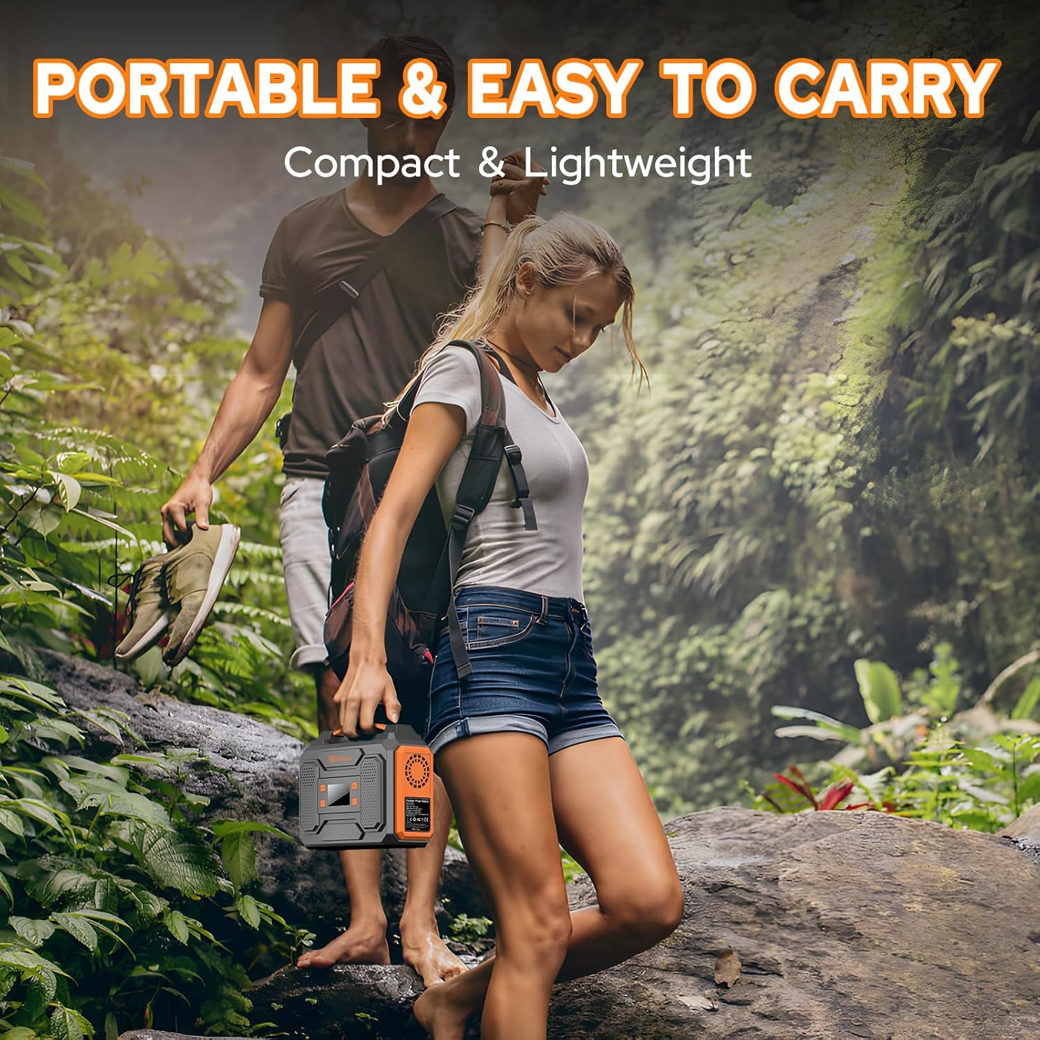 Portable Solar Power Generator with Panel, 300W Power Station with Portable Solar Panel 40W, 110V AC Outlet Camping 100W Solar Power Bank Battery Pack for Laptop Smart Device RV Outdoor Power Outage