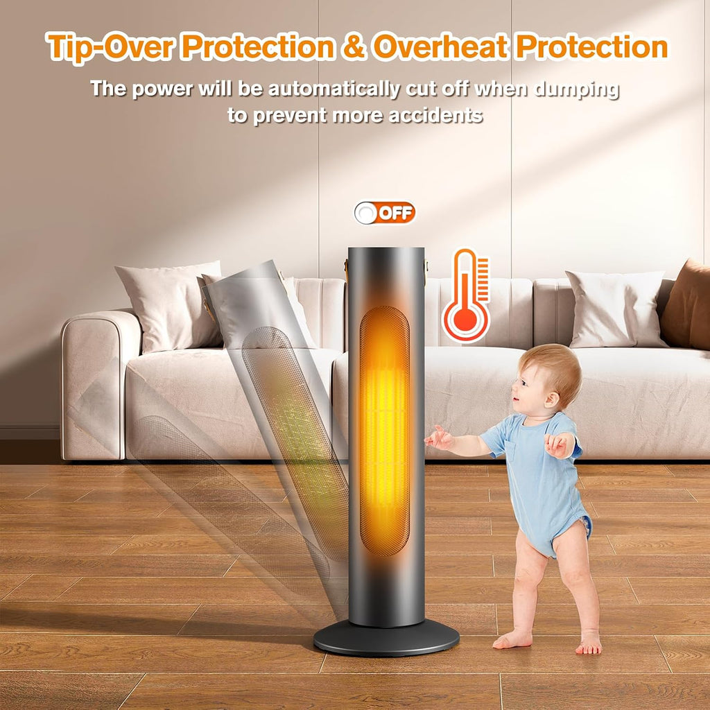 2-IN-1 Tower Heater And Fan Combo, 25' Electric Space Heaters For Indoor Use, 70°Oscillating, 2S Instant Heating, 1500W, 3 Heating & Fan Modes,Electric Portable Heater For BedroomOfficeHome, Black