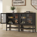 Sideboard Buffet Cabinet with Storage Set of 2, Small Kitchen Coffee Wine Bar Cabinet with Glass Doors, Wood Mid Century Modern Side Board Table for Dining Room, Living Room