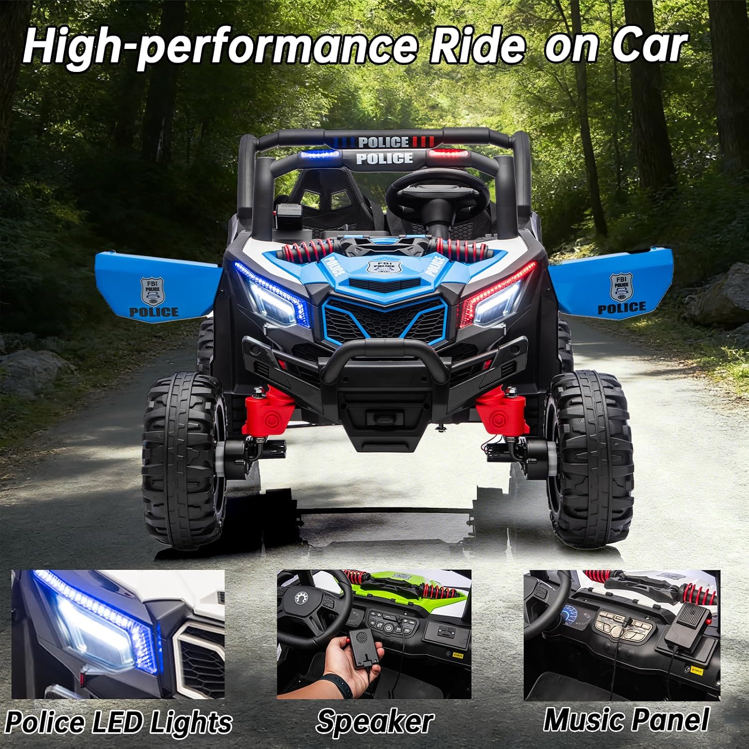 Kid Police 4WD UTV 24V Ride On Toys for Big Kids 2 Seater Ride On Toys Kids | 2 Seater Ride On Car for Kids Side-by-Side UTV Electric Cars for Kids Electric Ride Car Ride On Toys for Kids 4-8