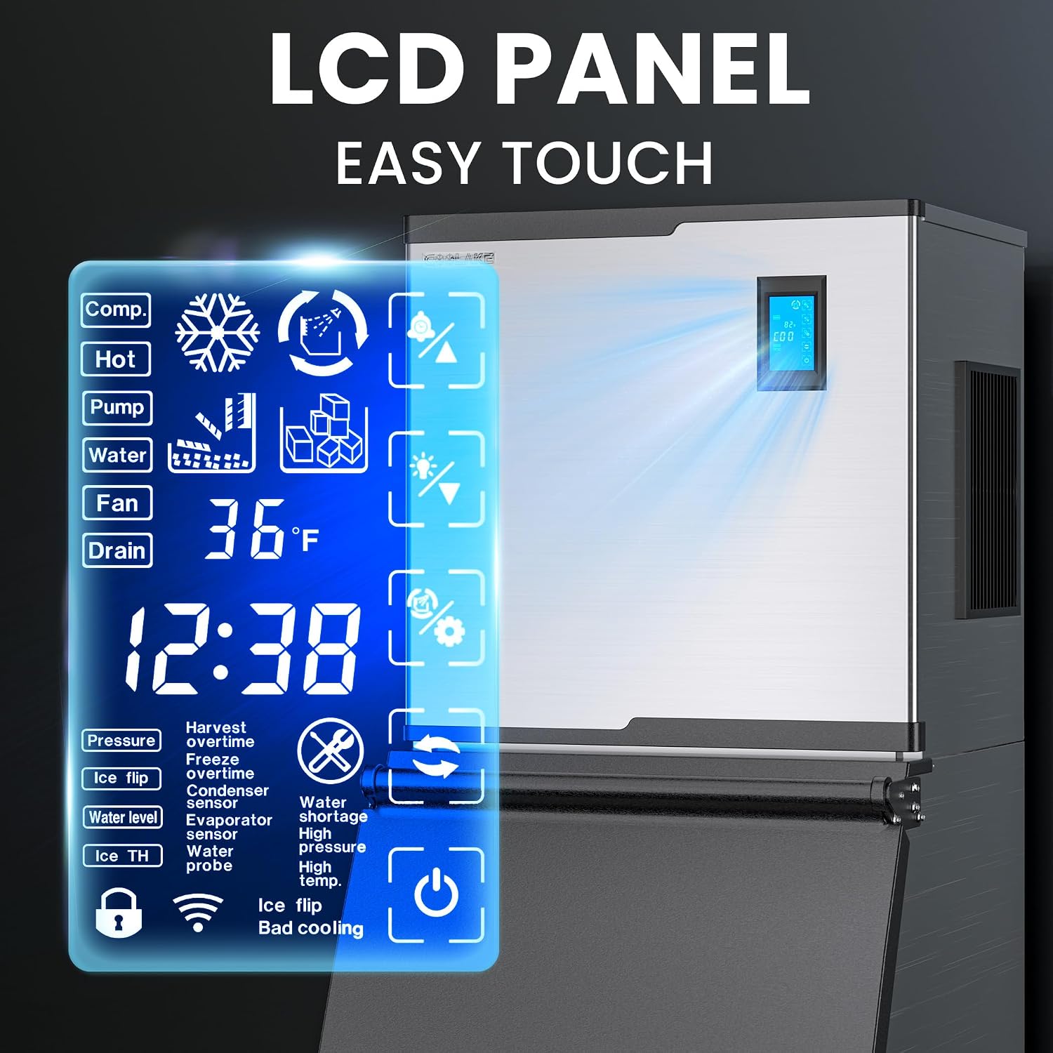 Coolake Commercial Ice Maker Machine 550lbs/24H with 360lbs Storage, 22' Air Cooled Stainless Steel Industrial Ice Machine, Filter Reduce Water Scale up to 99% for Restaurant Hotel, DOE ETL Listed