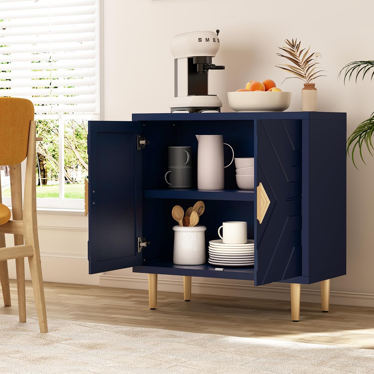 HLR Sideboard Storage Cabinet with 2 Doors, Accent Cabinet with Decorative Embossed Pattern Doors, Sideboard Buffet for Living Room, Kitchen, Dining Room, Hallway