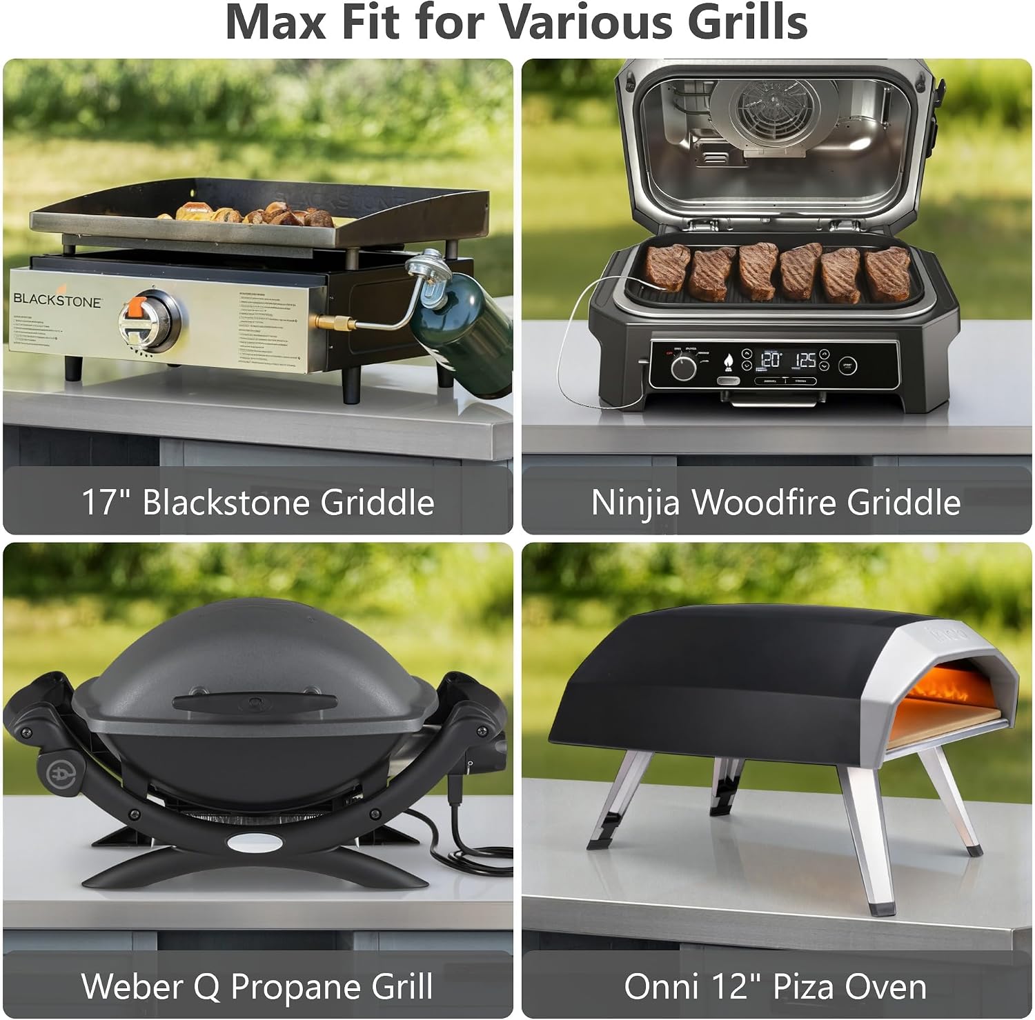 LUMISOL Outdoor Grill Cart with Stainless Steel Top, Movable Outdoor Kitchen Island with Foldable Grill Table, Rolling Kitchen Cart with Trash Can Storage, Outdoor Prep Table for Parties, Grey Blue
