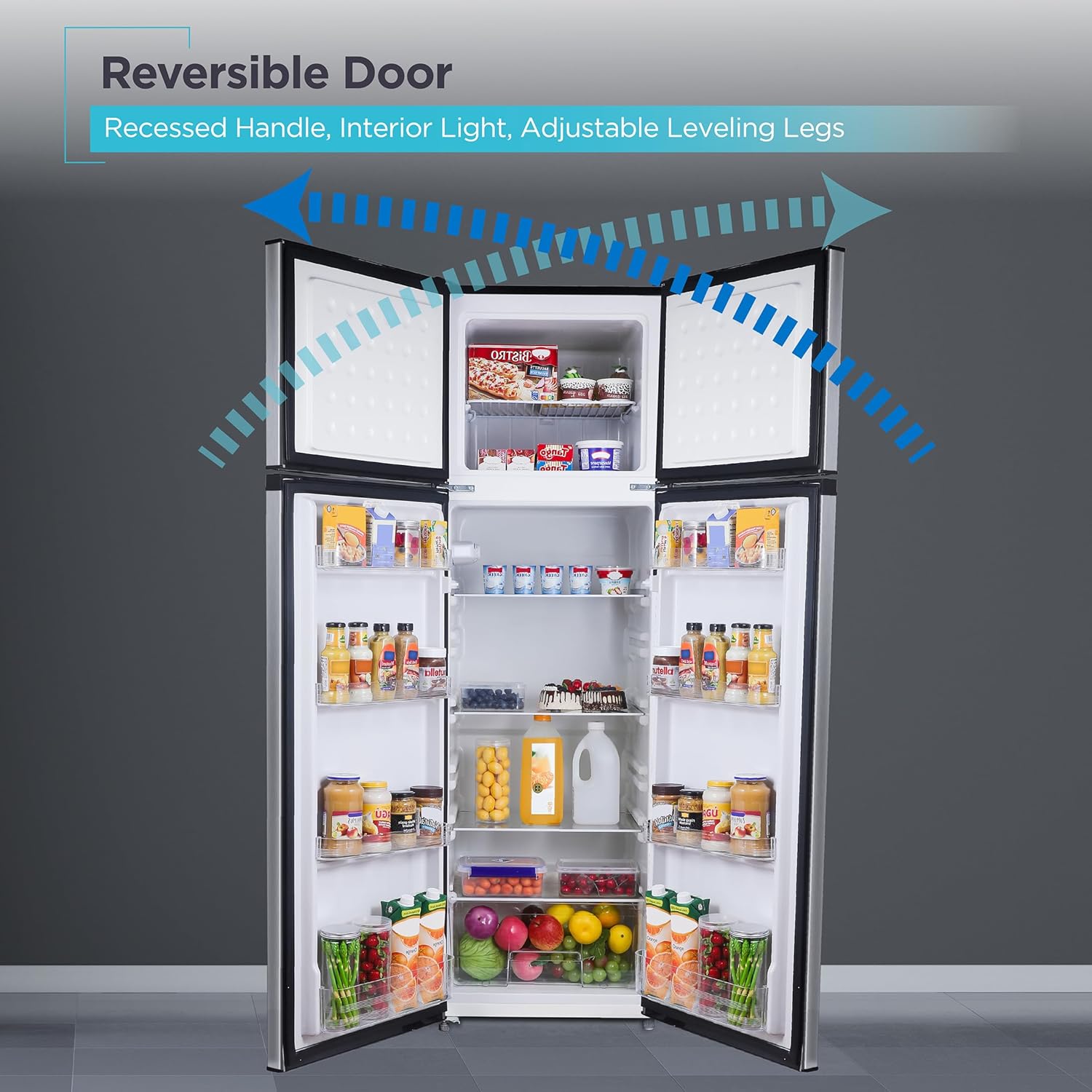 BLACK+DECKER 10 Cu. Ft. Top Mount Refrigerator with Freezer, 2 Door Fridge with Top Freezer and Mechanical Temperature Control, For Homes and Apartments, BDA10LAS, Stainless Steel Look
