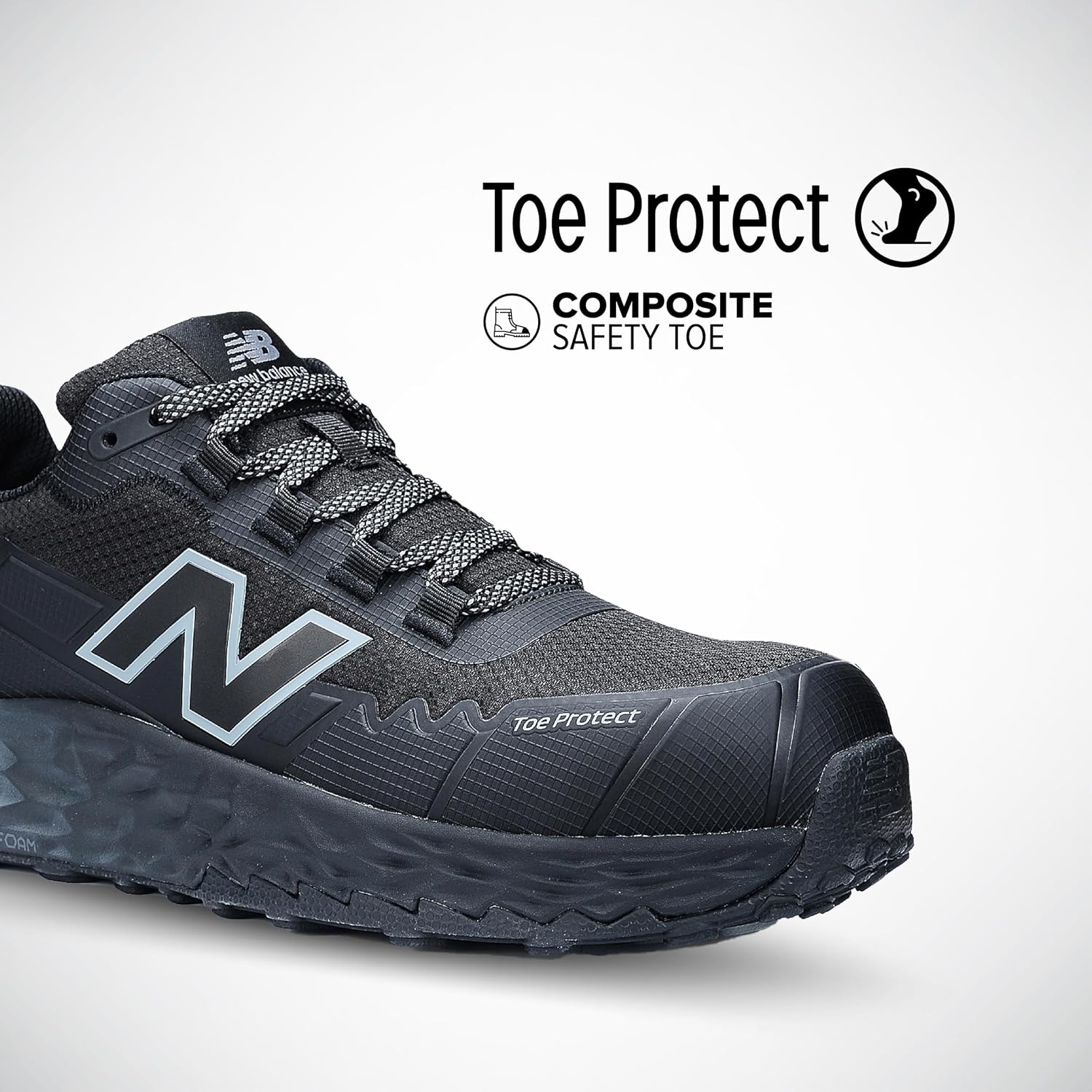 New Balance Fresh Foam Cremorne Composite Toe Safety Shoes for Men - Non Slip, Electrical Hazard - Black/Grey, Low Rise
