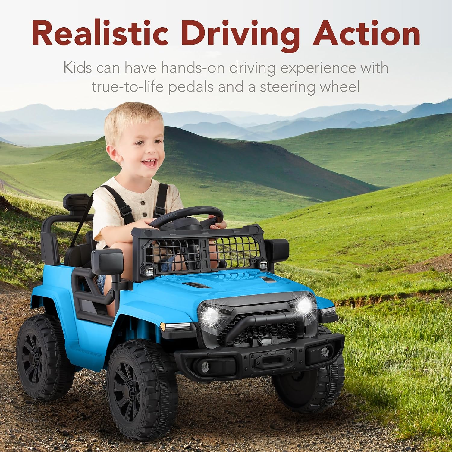 Best Choice Products 6V Kids Ride On Toy, Mini Truck, Electric Play Car w/Parent Remote Control, 4-Wheel Suspension, LED Lights, 2 Speeds, Functional Horn, 3.1MPH Max Speed - Light Blue