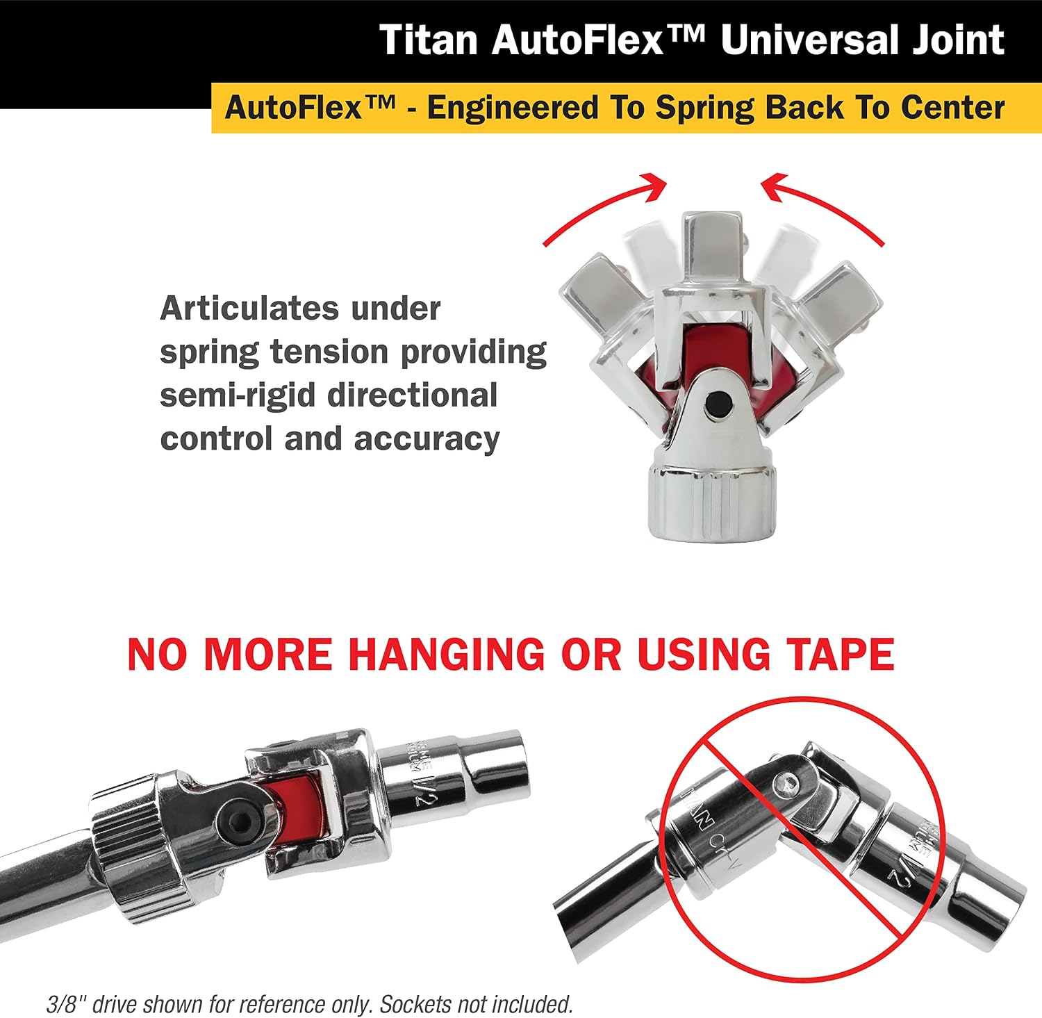 Titan 85499 23-Piece Auto-Flex Universal Joint, Socket, and Extension Set, Engineered to Spring Back to Center