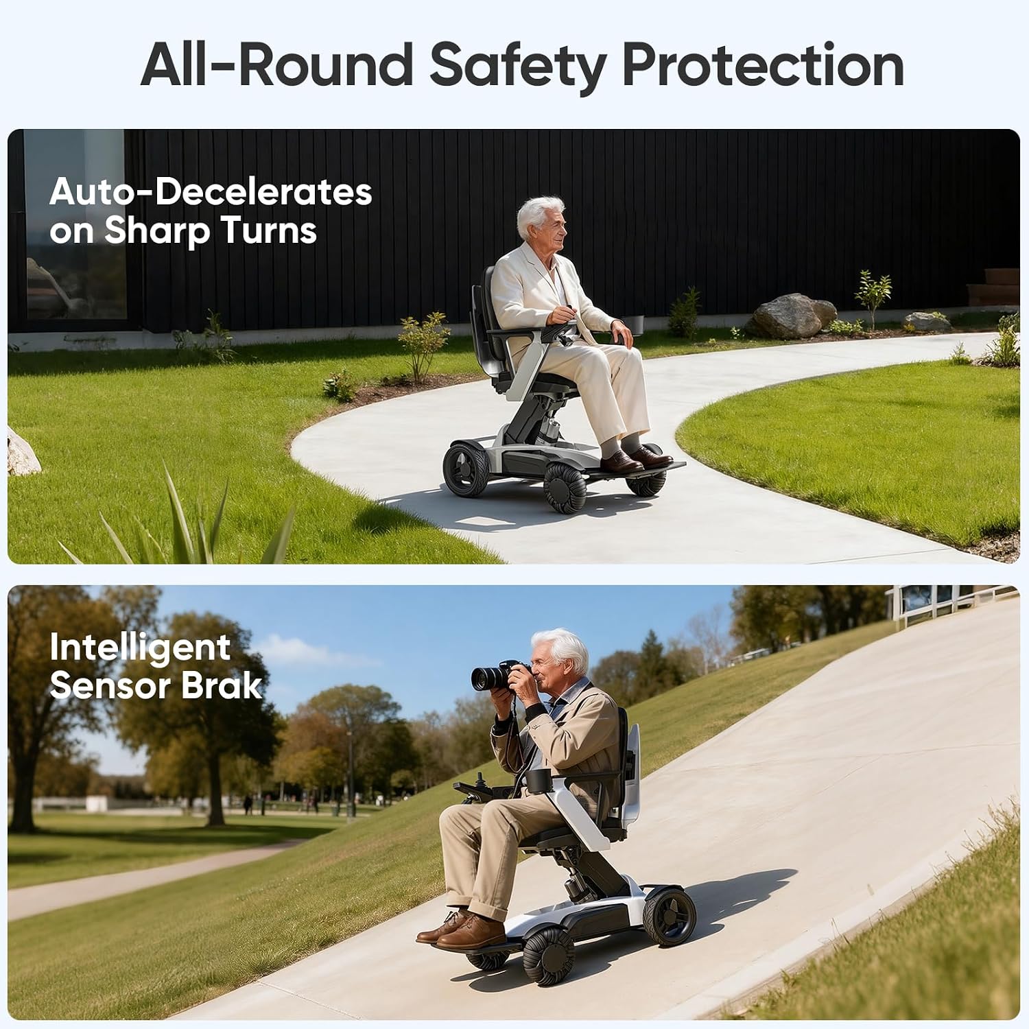 Electric Wheelchair for Adults with Remote Control & Electric Lift, Foldable Power Chair with Adjustable Ergonomic Backrest, Dual Motor All-Terrain Performance for Indoor & Outdoor Use, White