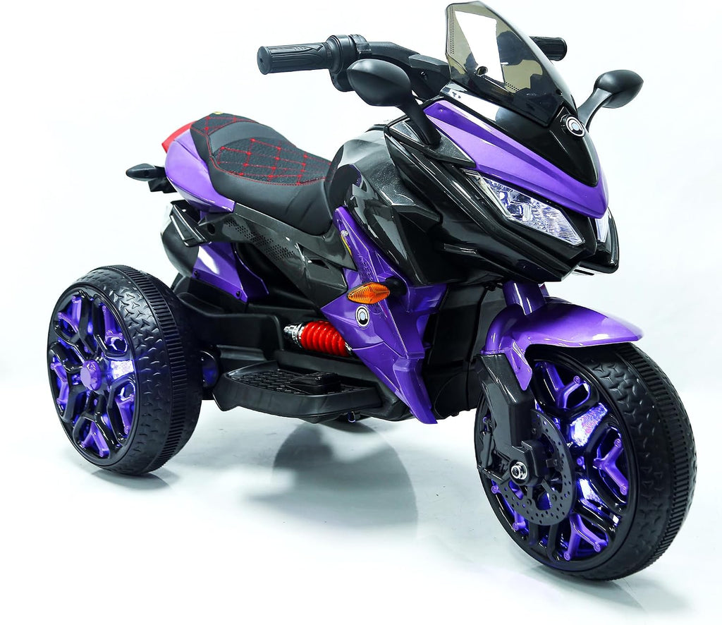 12V Kids Electric Motorcycle with Training Wheels | Plastic, PU seat, manual throttle, foot brake, USB, MP3, phone link, light-up wheels, ages 3-6, 45.3 W x 23.2 D x 28.7 H in