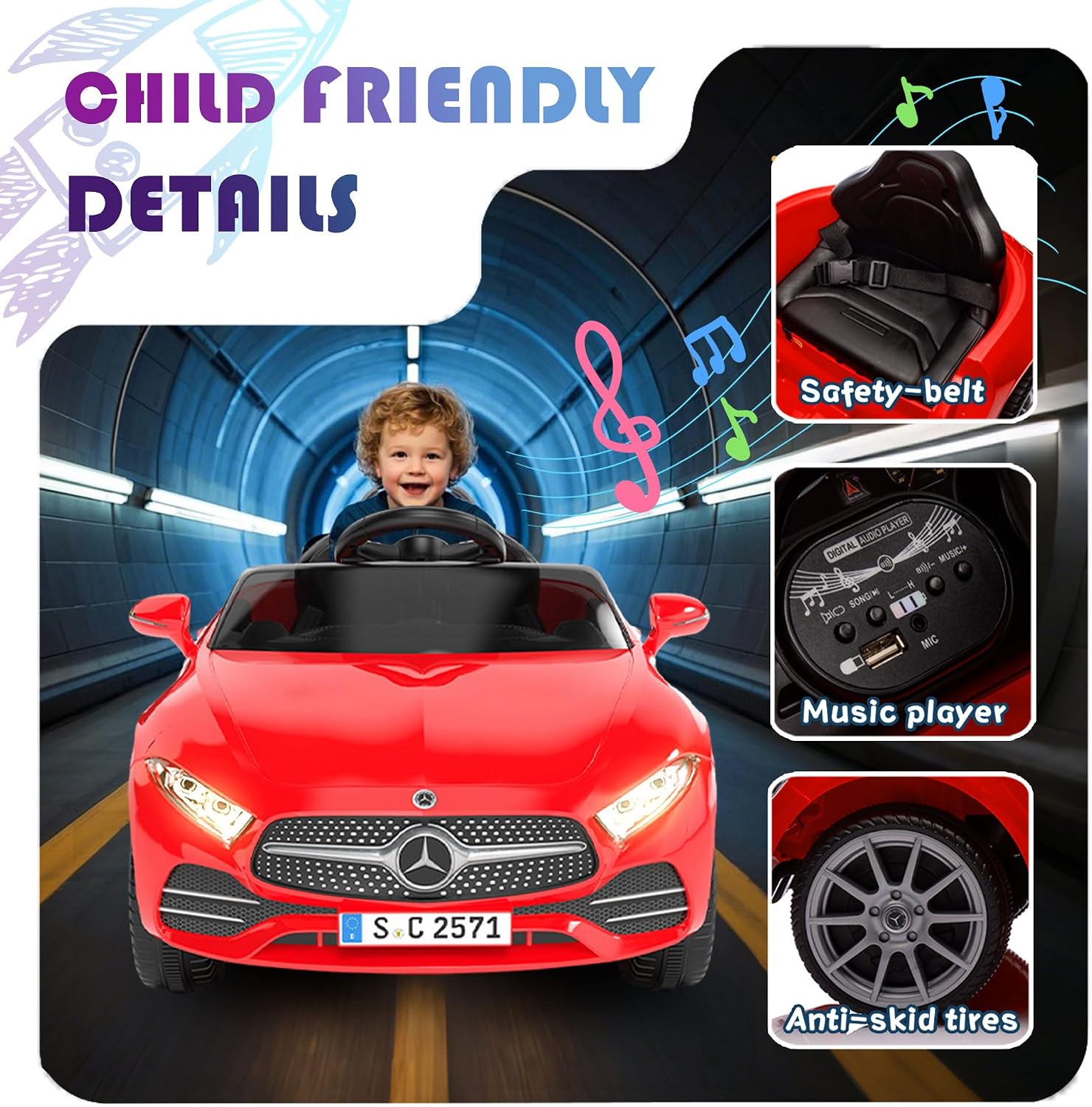 Licensed Mercedes-Benz CLS 350 12V Ride On Car Truck for Kids, Ride on Toys for Toddlers w/Parent Control, Spring Suspension, Power Wheels for Girls w/Bluetooth, Music, LED Lights (Red)