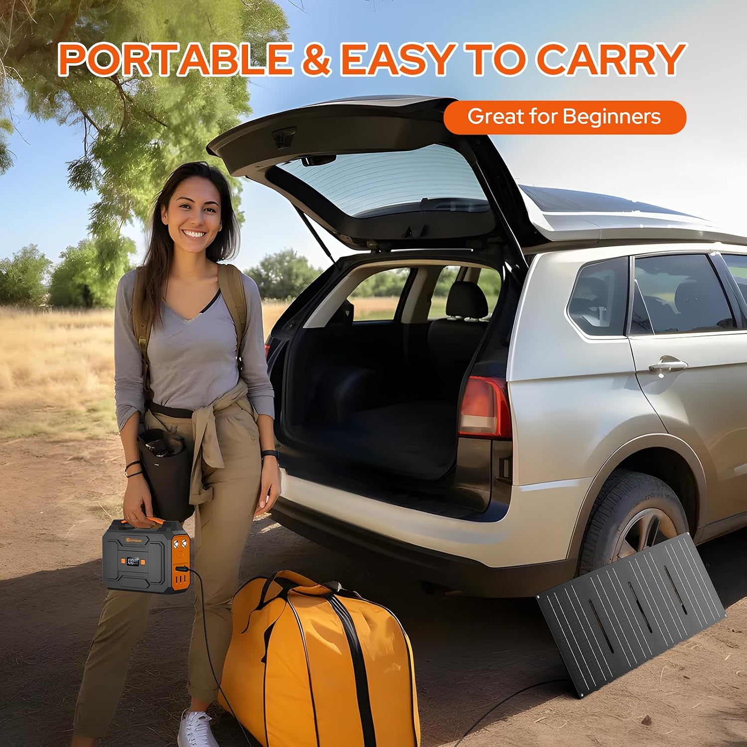 Portable Solar Power Generator with Panel, 300W Power Station with Portable Solar Panel 40W, 110V AC Outlet Camping 100W Solar Power Bank Battery Pack for Laptop Smart Device RV Outdoor Power Outage