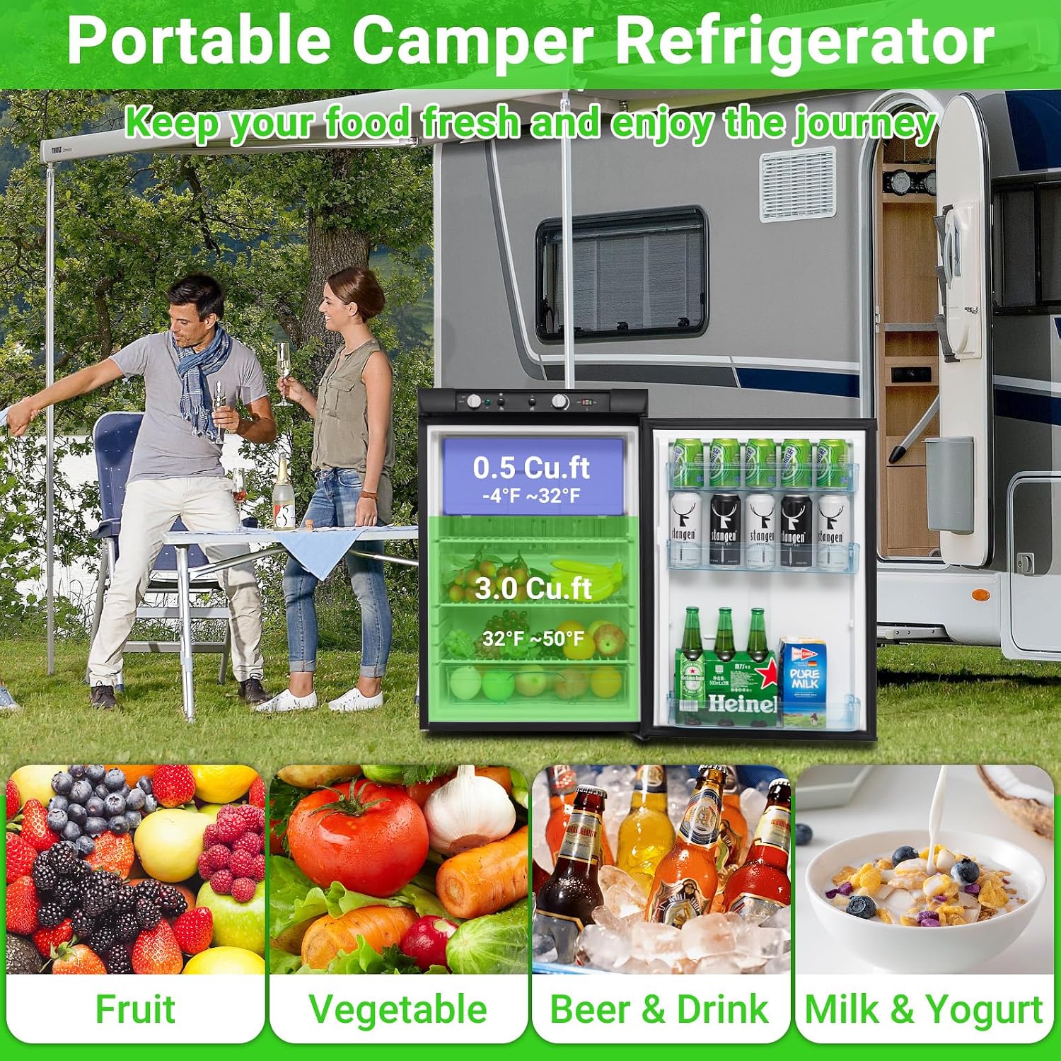 Smad RV Refrigerator 3.5 Cu.ft, 3 Way Propane Refrigerator LPG/110V/12V, RV Fridge with Freezer, Outdoor Kitchen Fridges for Camper, Semi Truck, Campervan, Travel, Black