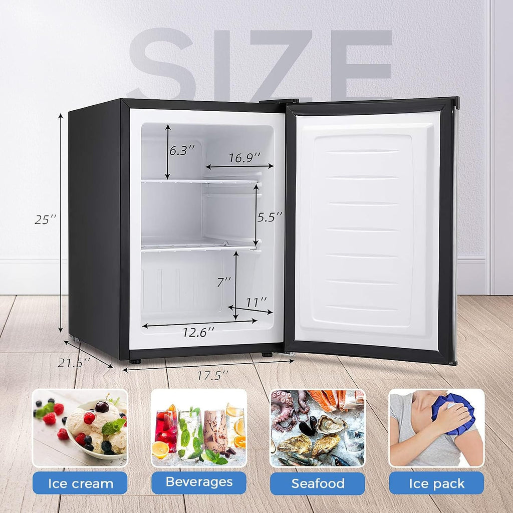 Kismile Upright Freezer,2.1 Cu.ft Mini Freezer with Reversible Single Door,Removable Shelves,Small Freezer with Adjustable Thermostat for Home/Kitchen/Office (Stainless Steel)