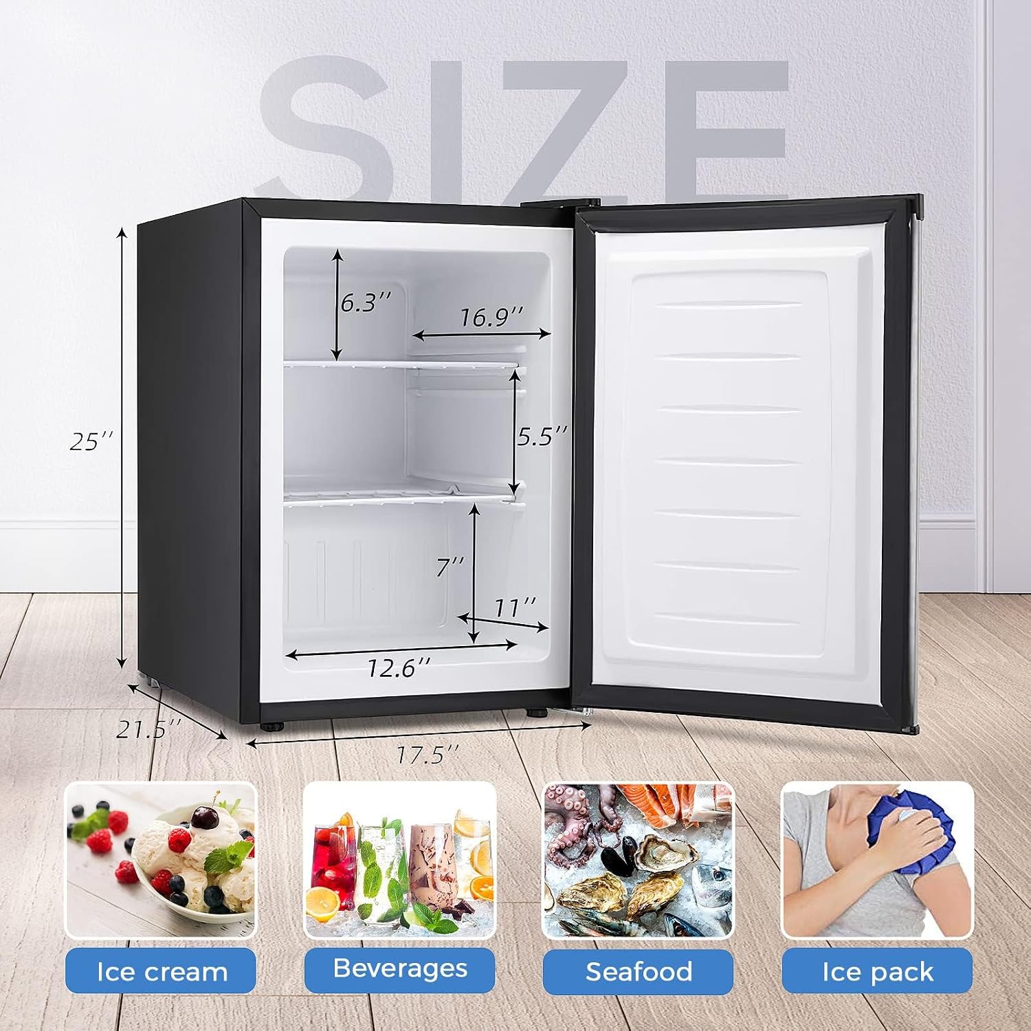 Kismile Upright Freezer,2.1 Cu.ft Mini Freezer with Reversible Single Door,Removable Shelves,Small Freezer with Adjustable Thermostat for Home/Kitchen/Office (Stainless Steel)