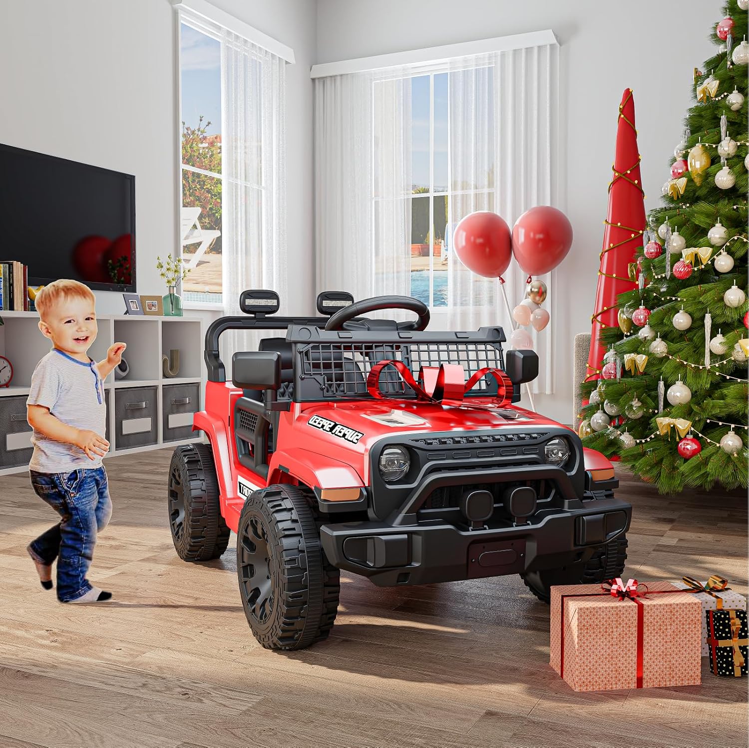 12V Ride on Car with Parent Remote Control, Toddler Electric Car with Spring Suspension, LED Lights & Music Player - Safe Battery Toy for Kids, Christmas & Birthday Gift, Red