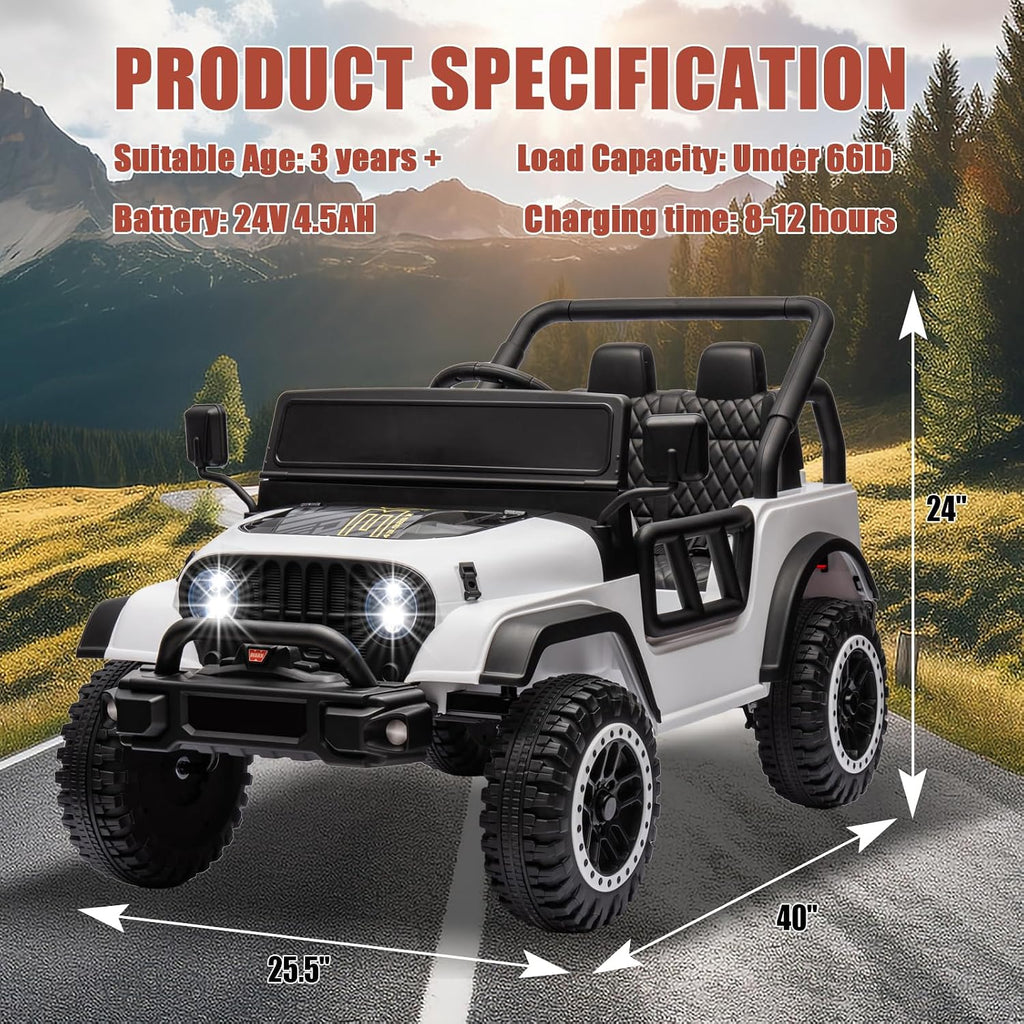 POSTACK 24 Volt Ride on Toys, Kids Ride on Car with Parental Remote Control, Power 4 Wheels Electric Car for Kids to Drive, 24V UTV with Music, Bluetooth for Boys Girls, White