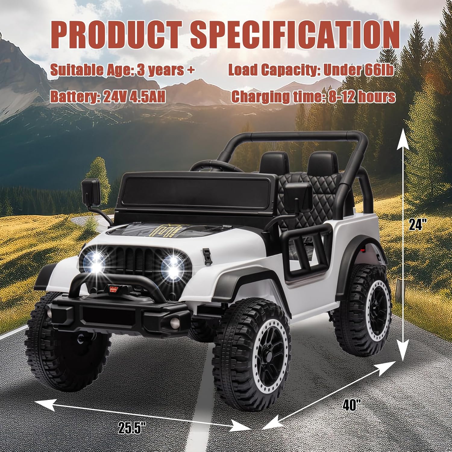 POSTACK 24 Volt Ride on Toys, Kids Ride on Car with Parental Remote Control, Power 4 Wheels Electric Car for Kids to Drive, 24V UTV with Music, Bluetooth for Boys Girls, White