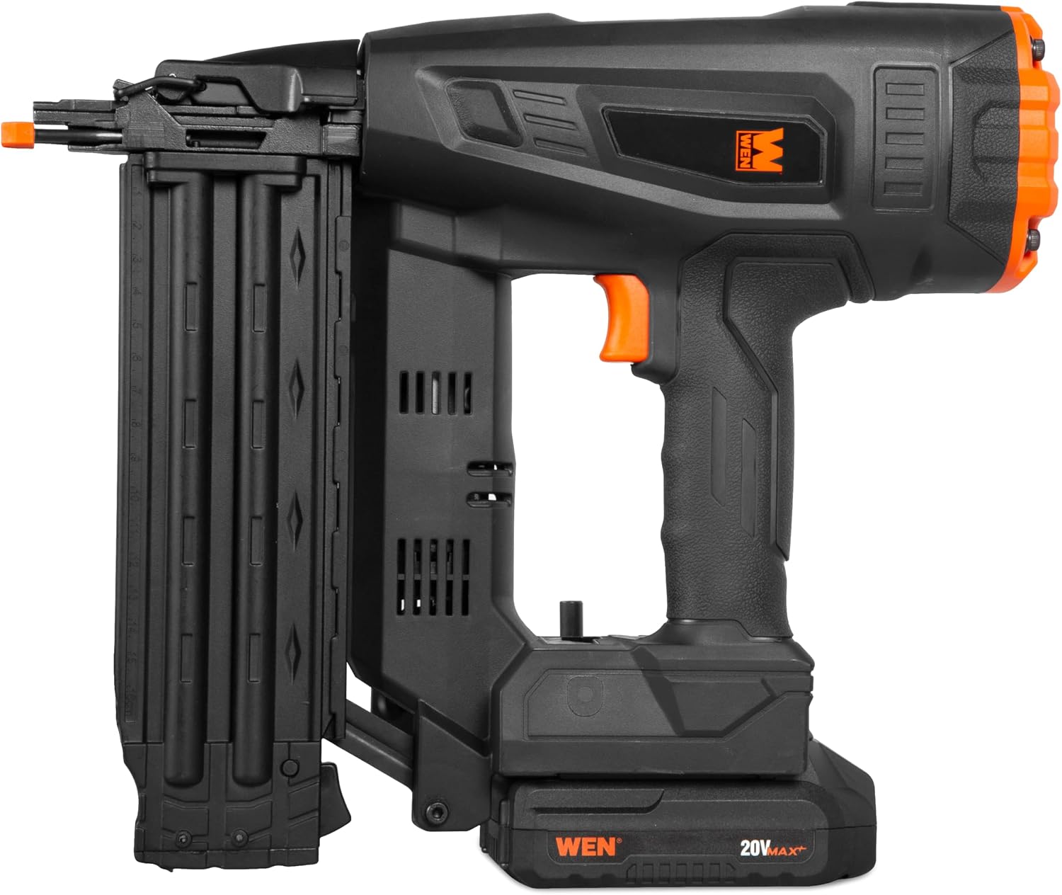 WEN 20V Max Cordless Brushless 18-Gauge Brad Nailer with 2.0Ah Battery and Charger (20518)