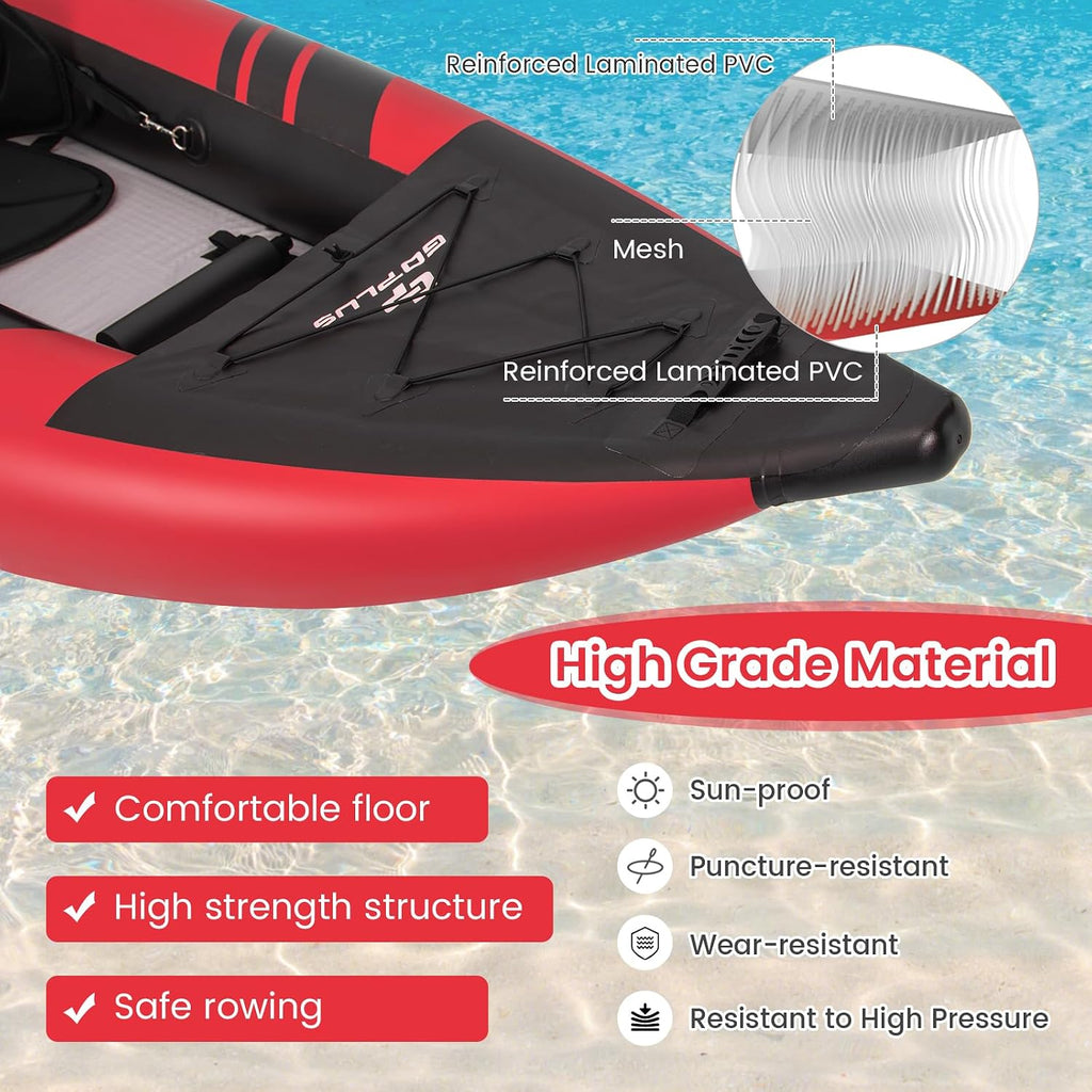 Goplus Tandem Inflatable Kayak, 12.5FT 2-Person Kayak for Adults w/507 LBS Weight Capacity, 2 Aluminium Oars, Padded Seat, 2 Fins, Hand Pump, Carry Bag, Repair Kit, Portable Touring Kayaks