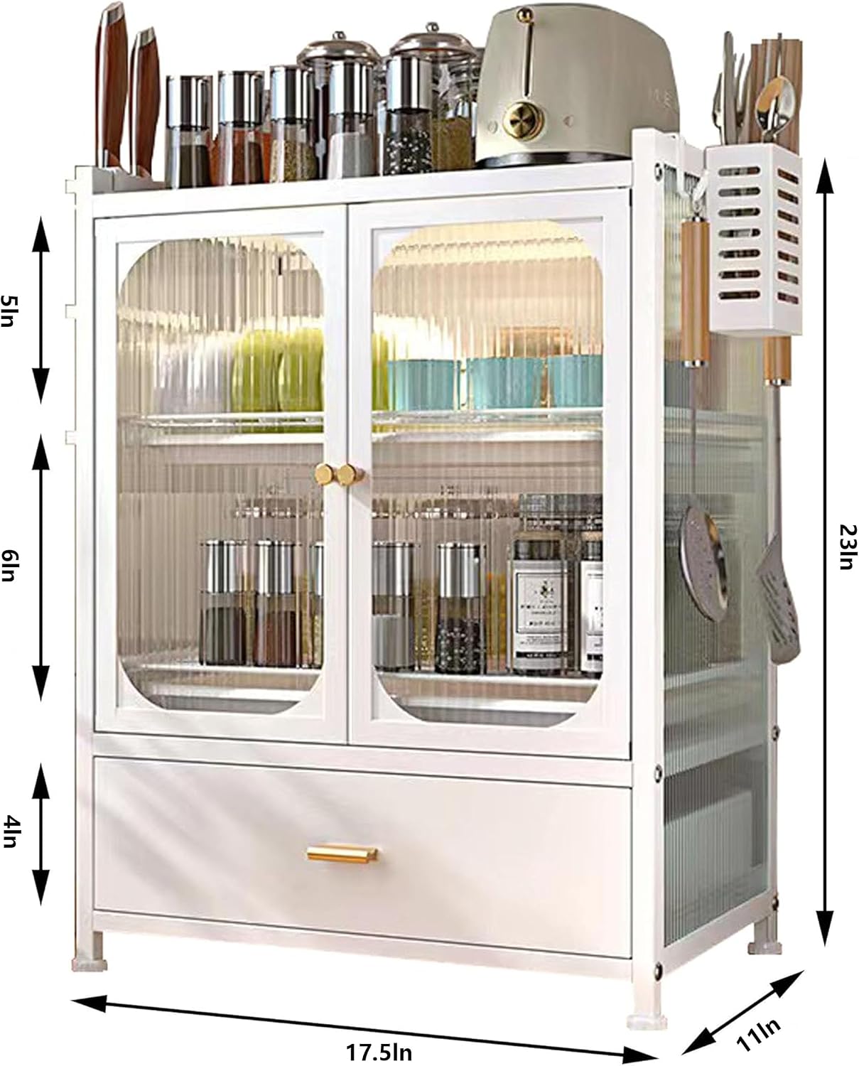 Kitchen Countertop with Drawers Dish Cabinet, Dish Rack,Dual Door Dustproof Multifunctional Kitchen Storage Cabinet Suitable for Kitchens and Restaurants (White)
