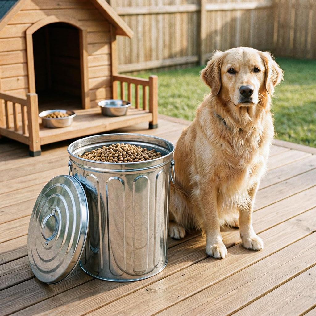 Plexon 5 Gallon Small Metal Trash Can with Lid Outdoor Galvanized Bucket with Lid 5 Gal Fireplace Ash Bucket for Wood Stove Storage Can for Dog Food Bird Seed Storage Container 3 Pack