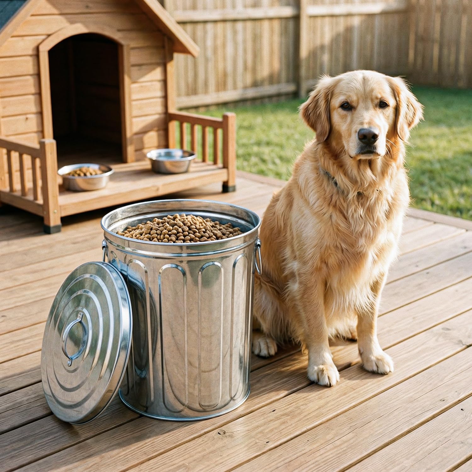 Plexon 5 Gallon Small Metal Trash Can with Lid Outdoor Galvanized Bucket with Lid 5 Gal Fireplace Ash Bucket for Wood Stove Storage Can for Dog Food Bird Seed Storage Container 3 Pack