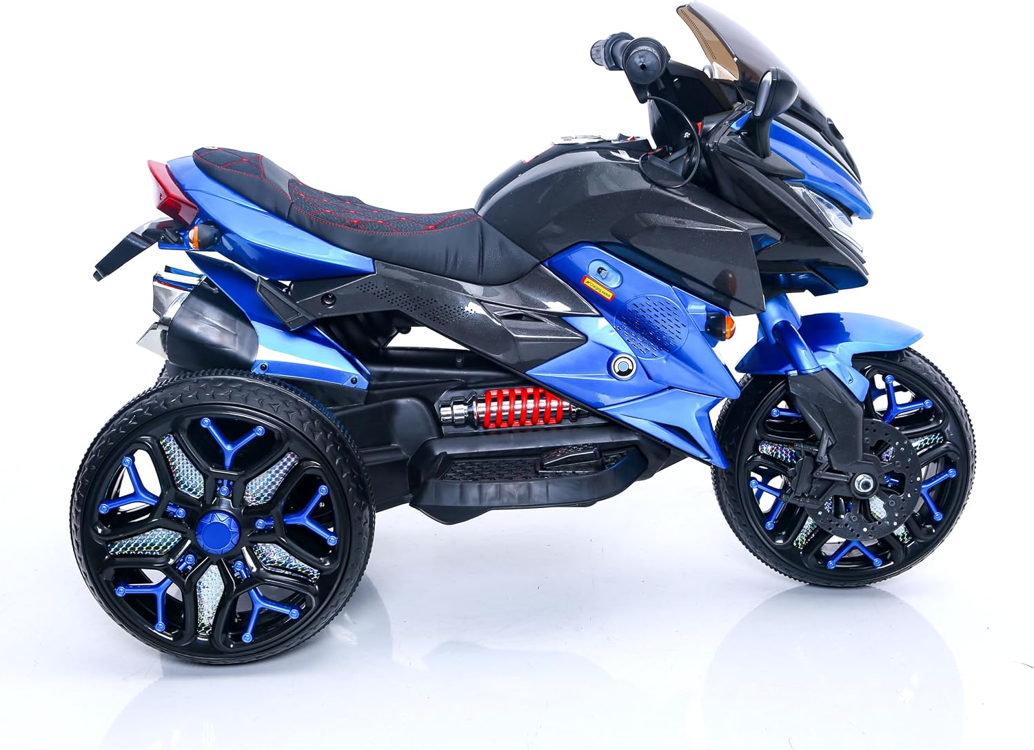 12V Kids Electric Motorcycle with Training Wheels | Plastic, PU seat, manual throttle, foot brake, USB, MP3, phone link, light-up wheels, ages 3-6, 45.3 W x 23.2 D x 28.7 H in