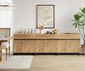 WAMPAT Sideboard Buffet Cabinets, Modern Sideboard with Adjustable Shelf and Metal Base, Coffee Bar Cabinet Storage Cabinet for Living Room, Kitchen, 3Pcs, Oak