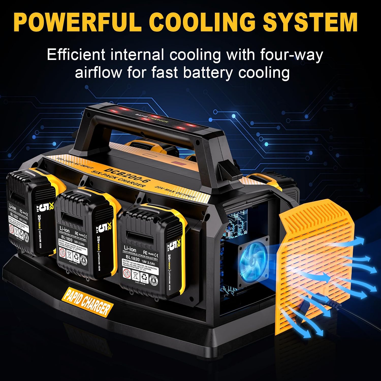 Adisipsoarin Super Battery Charger for Dewalt 20v Battery, 6-Ports Simultaneous Rapid Charger Station Compatible with Dewalt 20v Lithium Ion Battery and Tools DCB104 Charger