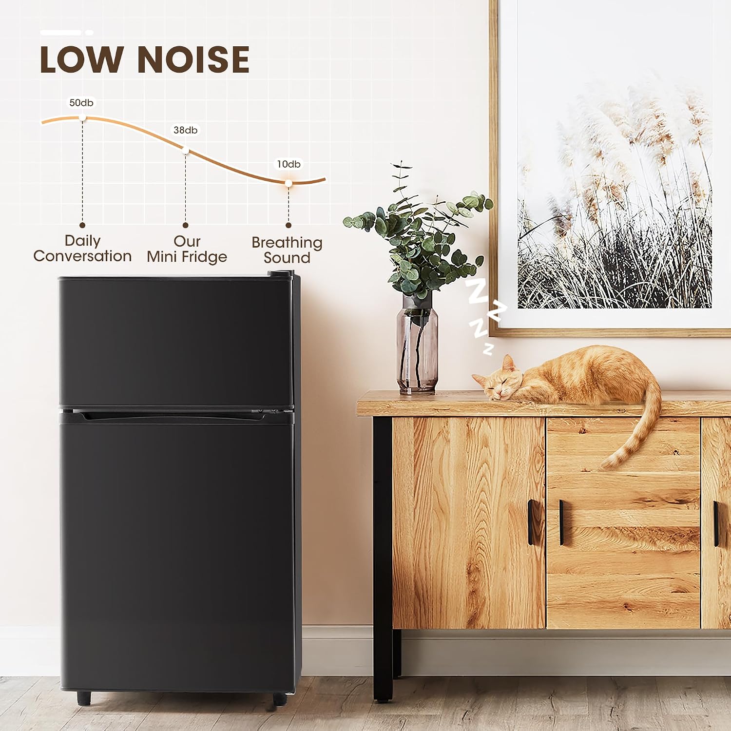 Manastin 3.55 Cu.Ft Mini Fridge with Freezer, Small Refrigerator with 2 Doors for Kitchen, Dorm, Office and Bedroom, Mini Refrigerator with Adjustable Shelves (Black)